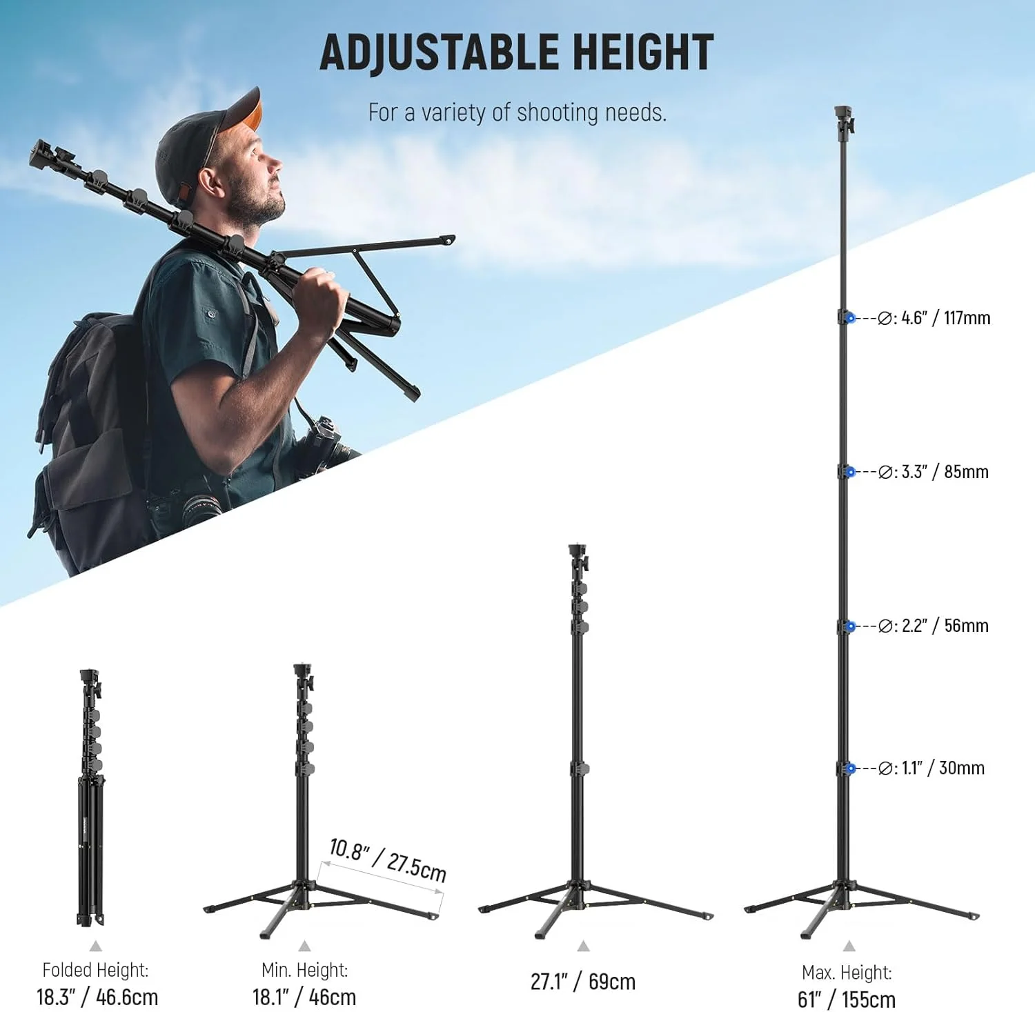 پایه سه پایه و مونوپاد تلفن NEEWER، پایه نگهدارنده گوشی 18 تا 61 اینچی با نگهدارنده دوگانه 360 درجه برای ضبط ویدیو و تله پروپتر، سازگار با آیفون و سامسونگ برای ضبط ویدیو زنده ولاگ، ST155+SP-08 پایه سه پایه و مونوپاد تلفن NEEWER، پایه نگهدارنده گوشی 18 تا 61 اینچی با نگهدارنده دوگانه 360 درجه برای ضبط ویدیو و تله پروپتر، سازگار با آیفون و سامسونگ برای ضبط ویدیو زنده ولاگ، ST155+SP-08