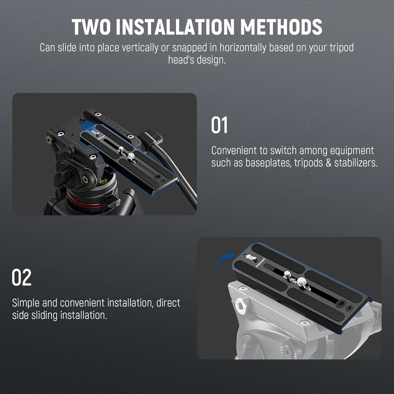 صفحه رهاسازی سریع NEEWER 501PL برای سه پایه سازگار با MVH500AH MVH502AH، صفحه نصب دوربین توسعه یافته 16 سانتی متر، پین ضد توقف برای سر سیال GM001 GM002 GM006، QR6 صفحه رهاسازی سریع NEEWER 501PL برای سه پایه سازگار با MVH500AH MVH502AH، صفحه نصب دوربین توسعه یافته 16 سانتی متر، پین ضد توقف برای سر سیال GM001 GM002 GM006، QR6