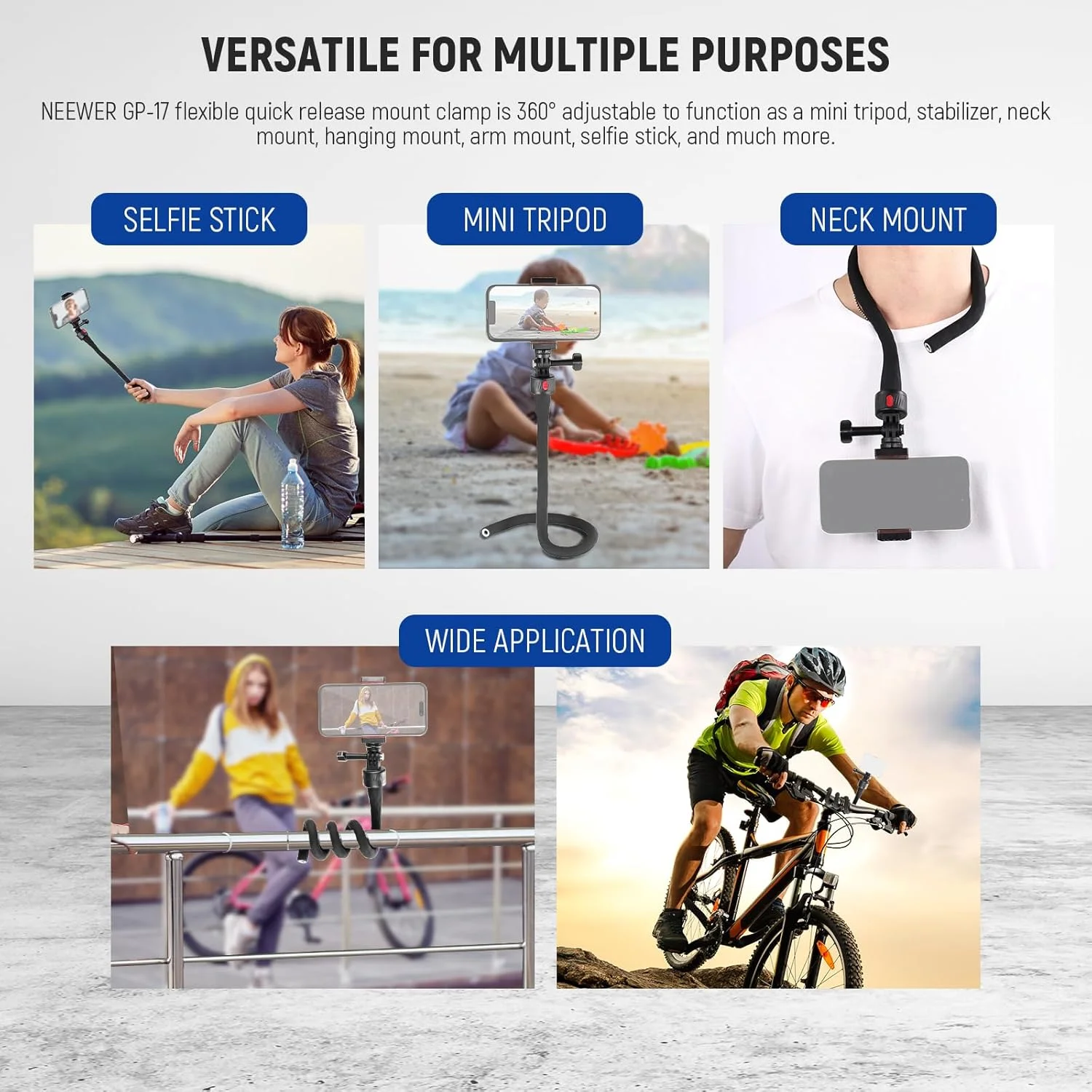 پایه انعطاف پذیر موبایل NEEWER با اتصال مغناطیسی سریع برای دوربین های اکشن سازگار با GoPro Insta360 DJI Action 4 iPhone، مونوپاد تاشو برای سبد خرید/باشگاه، GP-17