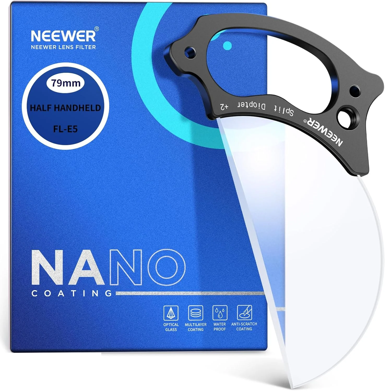 فیلتر ۷۹ میلی‌متری نیوئر با افکت دیوپتر شکسته، فیلتر منشور عکاسی نیمه منحنی با دسته، سوراخ پیچ ۱/۴ اینچی برای بازوی جادویی کوچک سه پایه، شیشه کریستال BK9 برای محو کردن پیش زمینه