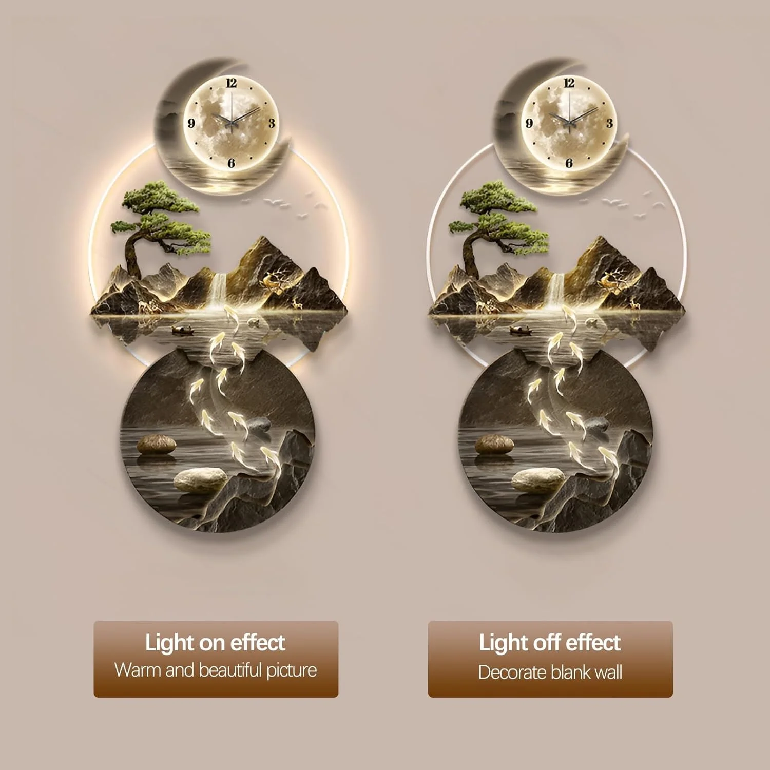 مجسمه های دیواری سه بعدی، ساعت آویز نقاشی، منبع تغذیه پلاگین، دکوراسیون دیوار خانه، تزئینات هنری دیوار، لامپ ال ای دی برای ورودی خانه، راهرو، اتاق خواب، کنترل از راه دور بی سیم (مدل B، 50 * 100 سانتی متر) (مدل A، 70 سانتی متر)