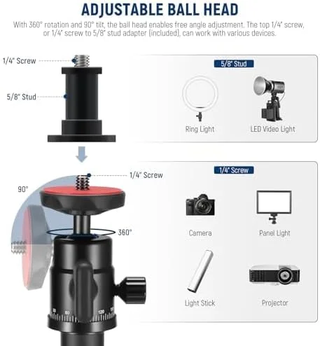 پایه رومیزی پروژکتور NEEWER با پایه سنگین، سه پایه رومیزی 40-90 سانتی متری با نگهدارنده تلفن و پایه دوربین اکشن، سر توپی سازگار با پروژکتور ویدئویی وب کم XGIMI Nebula MEVO، DS006