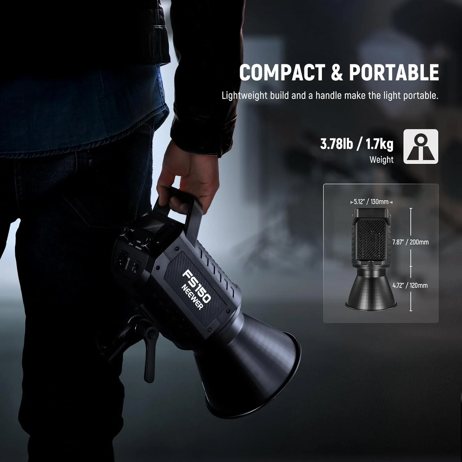 نور ویدئویی ال ای دی NEEWER FS150 با کنترل 2.4G/App، لامپ نورافکن استودیویی مداوم 130 واتی 5600K COB با نور روز، 102000 لوکس در 1 متر، CRI97+، 9 جلوه، مانت بوئنز نور ویدئویی ال ای دی NEEWER FS150 با کنترل 2.4G/App، لامپ نورافکن استودیویی مداوم 130 واتی 5600K COB با نور روز، 102000 لوکس در 1 متر، CRI97+، 9 جلوه، مانت بوئنز