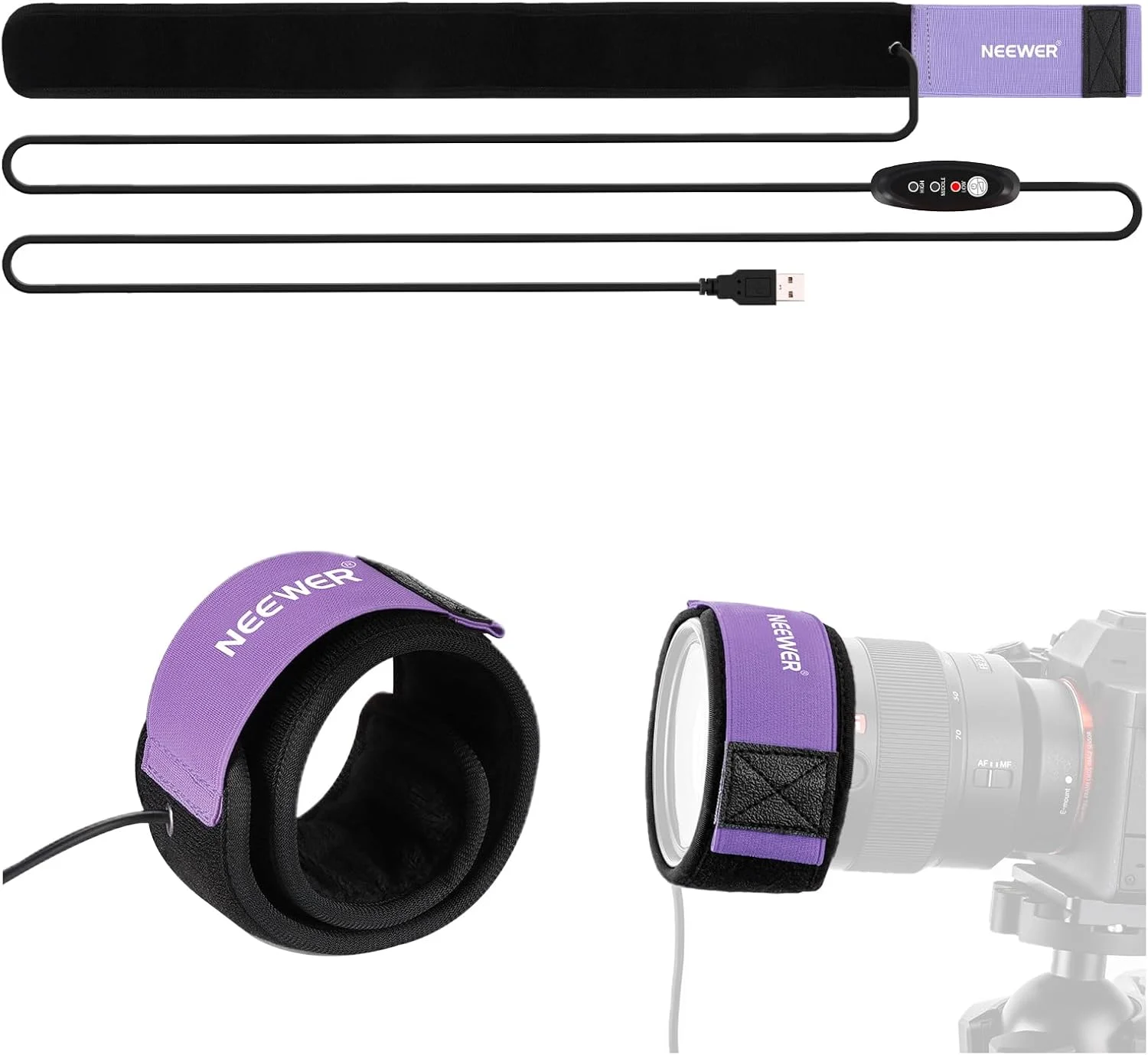 گرمکن لنز USB نیوئر، 500 میلی‌متری با فناوری گرمایش سریع و یکنواخت FPC برای لنز دوربین DSLR تلسکوپ عکاسی نجومی، 3 سطح دما، جلوگیری از ولتاژ بیش از حد/شبنم/مه/میعان، HW-30