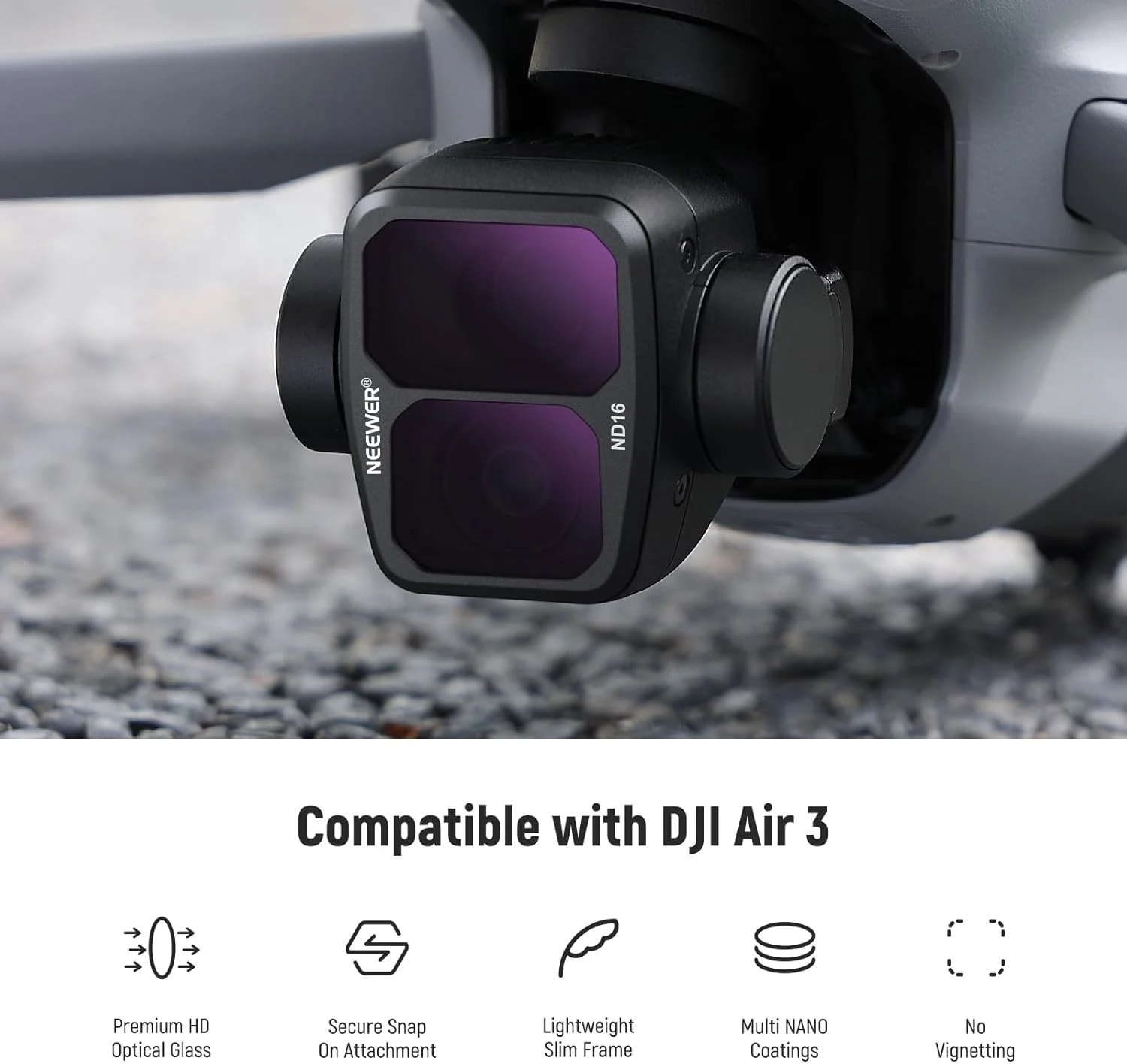 مجموعه فیلترهای ND CPL UV نیور سازگار با DJI Air 3، بسته 6 عددی شامل فیلترهای ND8 ND16 ND32 ND64 UV CPL پلاریزه با چگالی خنثی، شیشه اپتیکال HD چند لایه / اتصال ایمن / فریم سبک وزن
