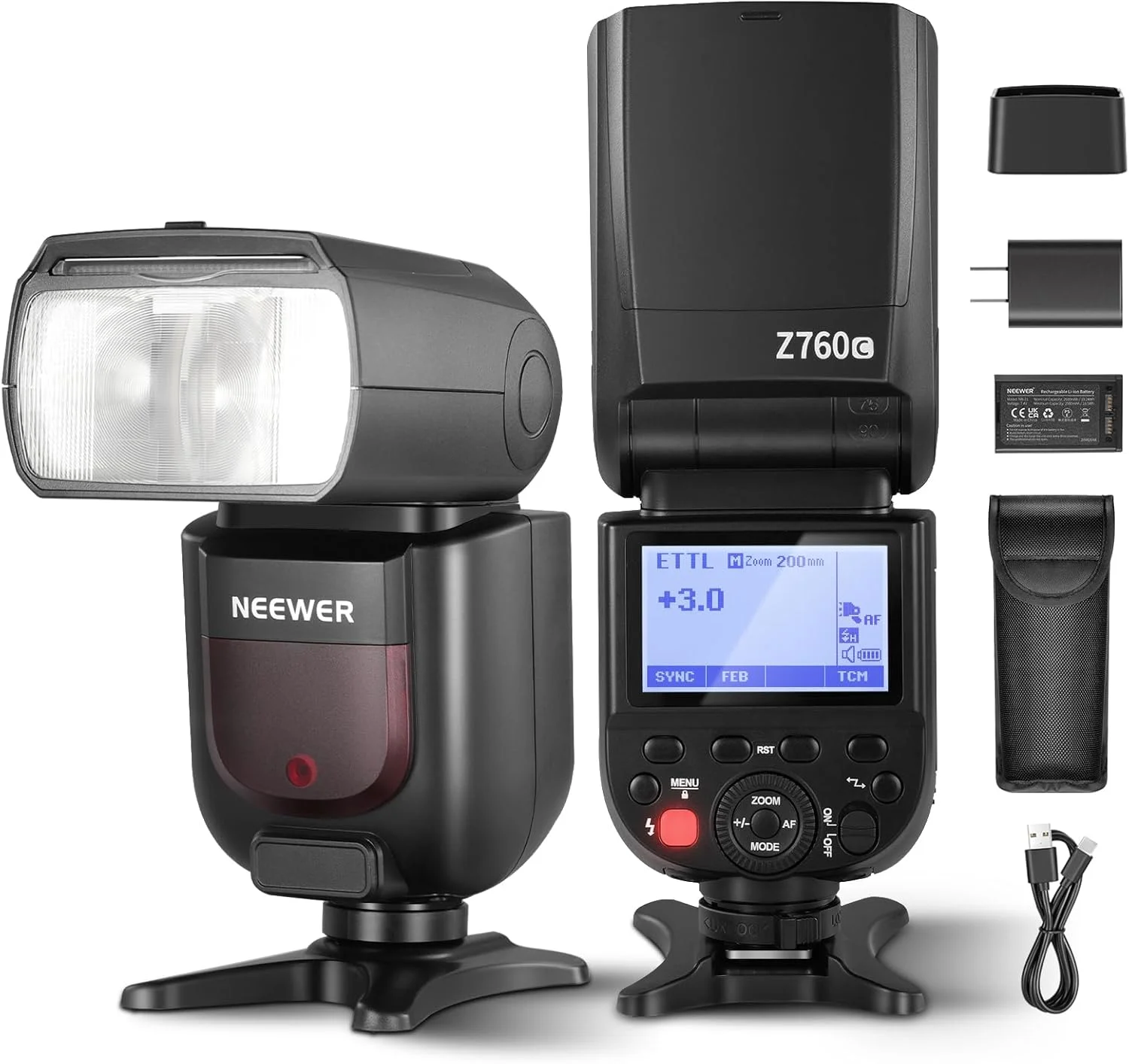 فلاش اسپیدلایت TTL مدل NEEWER Z760-C سازگار با دوربین های DSLR کانن، 76Ws GN60 2.4G 1/8000s HSS، تبدیل TCM، شارژر باتری 7.4V/2600mAh، 480 فلاش با قدرت کامل، بازیافت سریع در 1.5 ثانیه