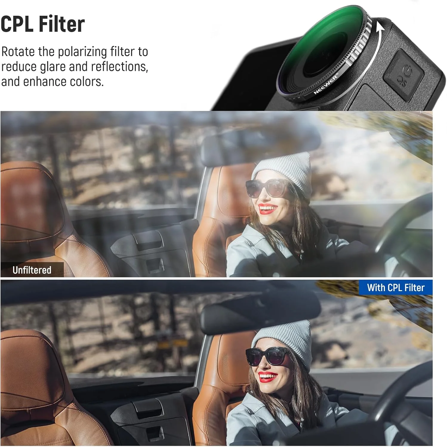 مجموعه فیلتر ND نیور سازگار با DJI Osmo Action 4، بسته 4 عددی ND8 ND16 ND32 CPL پلاریزه، لوازم جانبی لنز دوربین اکشن، شیشه اپتیکال HD با پوشش چند لایه/فریم آلومینیومی