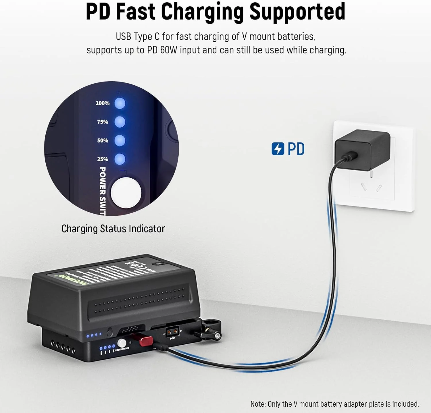 صفحه باتری V-Mount نیور با گیره میله 15 میلیمتری، شنت منبع تغذیه PD 60W Type C&D Tap/DC15V Port، سازگار با باتری Fxlion Sony V Lock، سازگار با ریگ ویدیویی SmallRig، VB-A1 صفحه باتری V-Mount نیور با گیره میله 15 میلیمتری، شنت منبع تغذیه PD 60W Type C&D Tap/DC15V Port، سازگار با باتری Fxlion Sony V Lock، سازگار با ریگ ویدیویی SmallRig، VB-A1