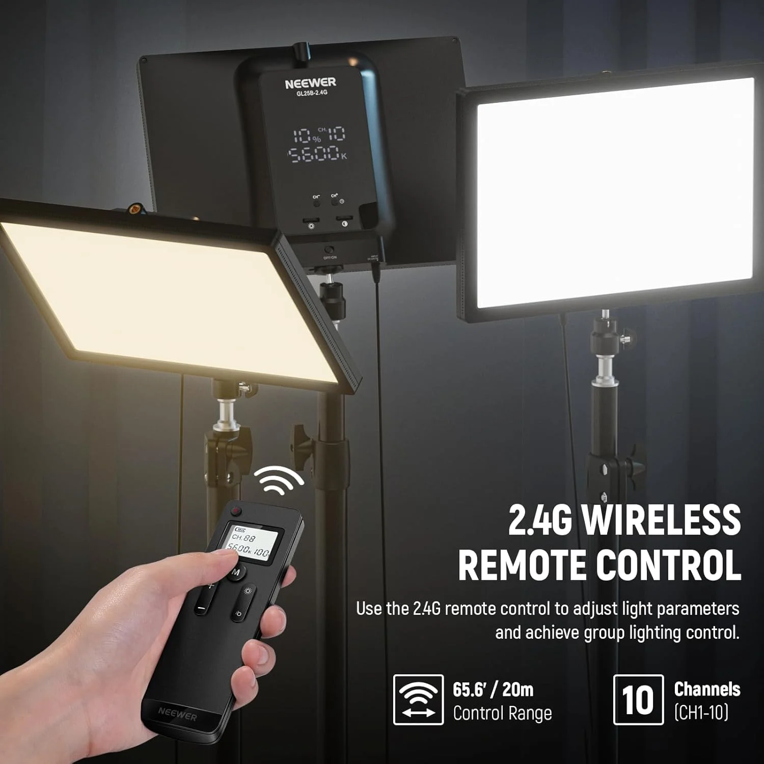 نور ویدئویی حاشیه ای بی صدا NEEWER GL25B 12.9 اینچی، کنترل از راه دور 2.4G RT100 و کنترل برنامه PC/Mac، 25 وات، 2300 لوکس/0.5 متر، 2900K - 7000K، CRI98+