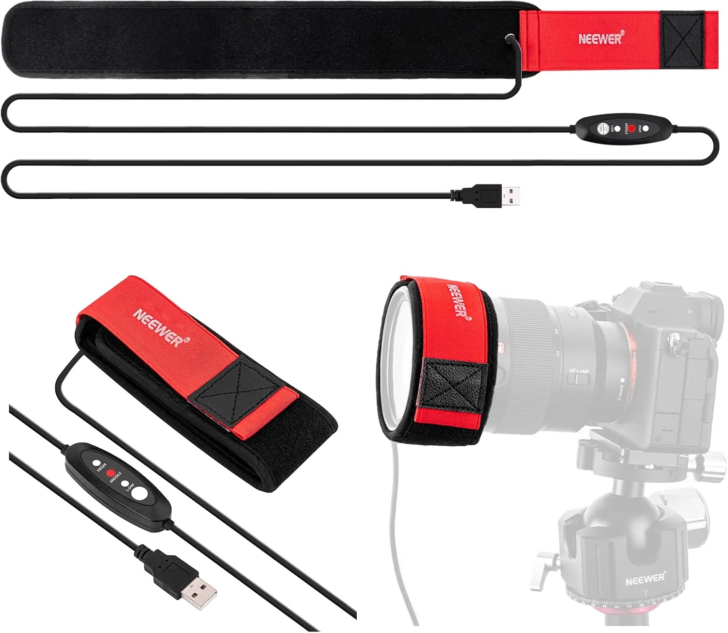 گرمکن لنز USB نیوئر، 400 میلی‌متری برای دوربین DSLR و تلسکوپ، دارای 3 تنظیمات تنظیم‌کننده دما، نوار گرمکن ضد شبنم، مه و تراکم برای عکاسی نجومی دوربین تلسکوپ