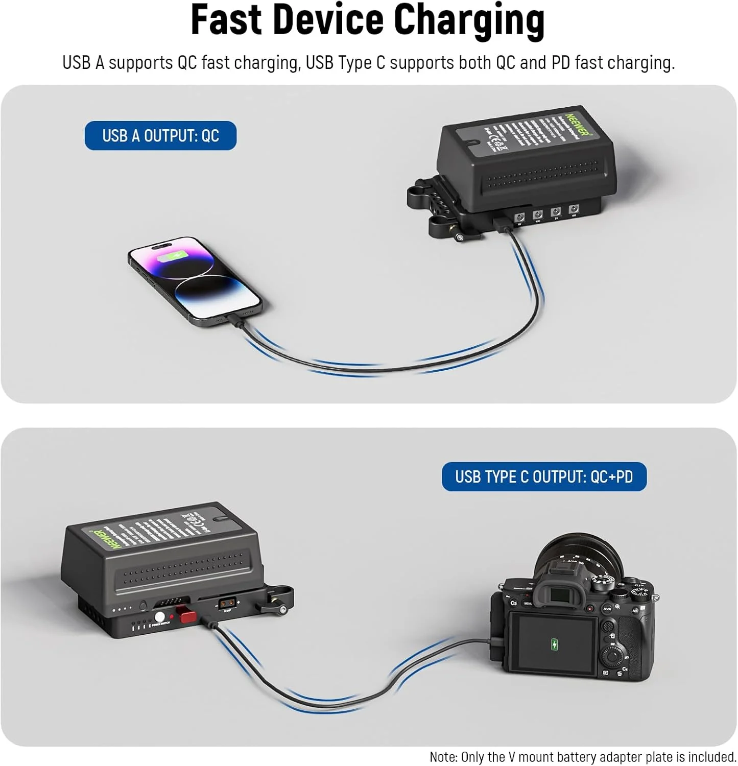 صفحه باتری V-Mount نیور با گیره میله 15 میلیمتری، شنت منبع تغذیه PD 60W Type C&D Tap/DC15V Port، سازگار با باتری Fxlion Sony V Lock، سازگار با ریگ ویدیویی SmallRig، VB-A1 صفحه باتری V-Mount نیور با گیره میله 15 میلیمتری، شنت منبع تغذیه PD 60W Type C&D Tap/DC15V Port، سازگار با باتری Fxlion Sony V Lock، سازگار با ریگ ویدیویی SmallRig، VB-A1