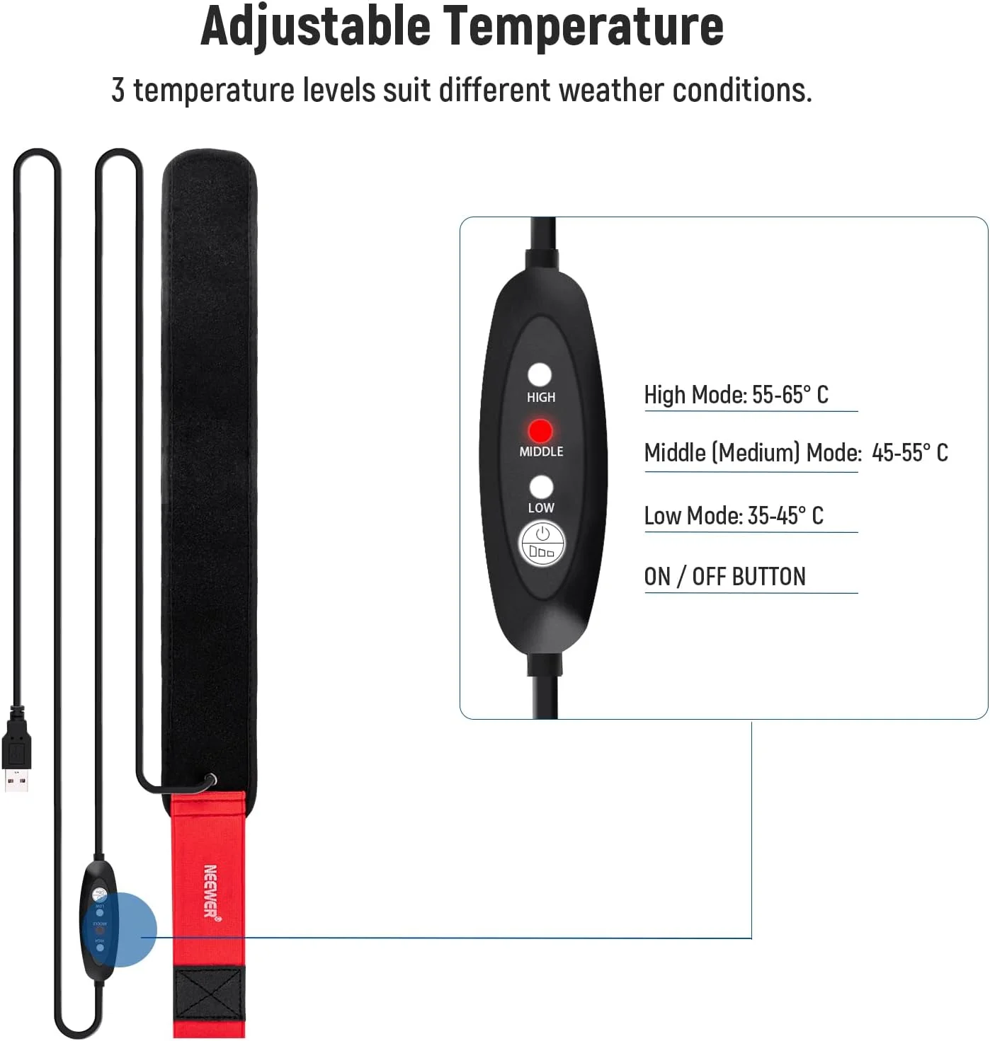 گرمکن لنز USB نیوئر، 400 میلی‌متری برای دوربین DSLR و تلسکوپ، دارای 3 تنظیمات تنظیم‌کننده دما، نوار گرمکن ضد شبنم، مه و تراکم برای عکاسی نجومی دوربین تلسکوپ