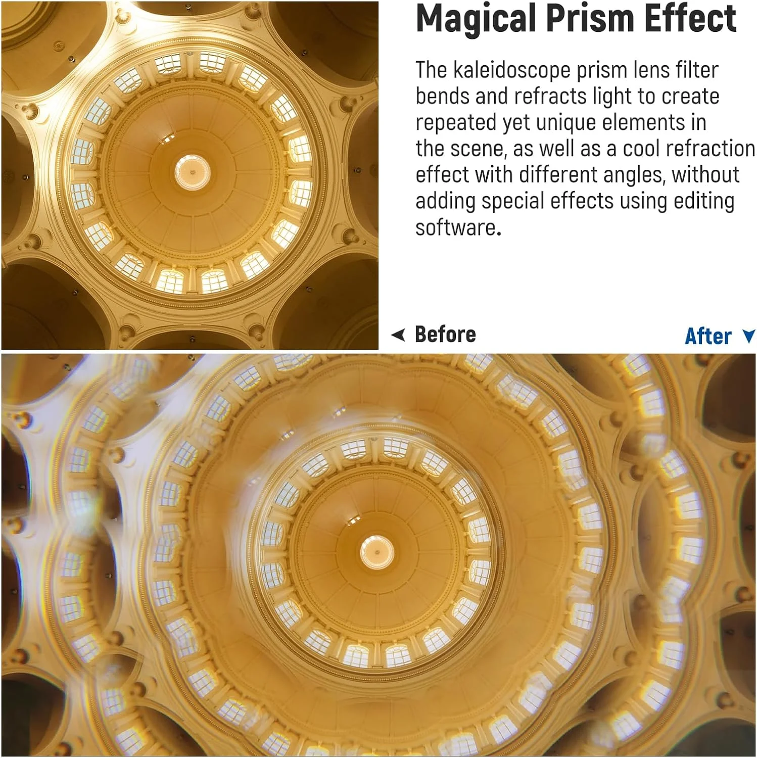 فیلتر لنز منشور کالیدوسکوپ 72 میلی‌متری NEEWER، فیلتر جلوه شیشه کریستال منشور عکاسی با شکست چندگانه و تعداد متغیر سوژه های عکاسی