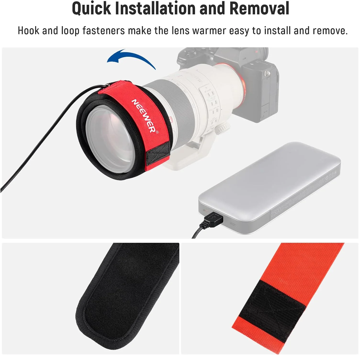 گرمکن لنز USB نیوئر، 400 میلی‌متری برای دوربین DSLR و تلسکوپ، دارای 3 تنظیمات تنظیم‌کننده دما، نوار گرمکن ضد شبنم، مه و تراکم برای عکاسی نجومی دوربین تلسکوپ