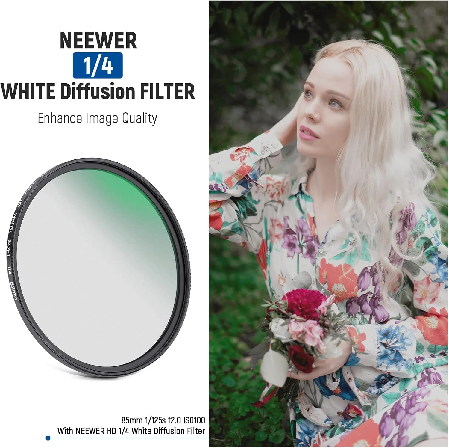 فیلتر دیفیوزر سفید نرم Neewer 52mm 1/4، فیلتر اثر سینمایی رویایی مه آلود، شیشه نوری HD با پوشش نانو 30 لایه فوق العاده نازک مقاوم در برابر آب و خش برای عکاسی ویدئویی/Vlog/پرتره