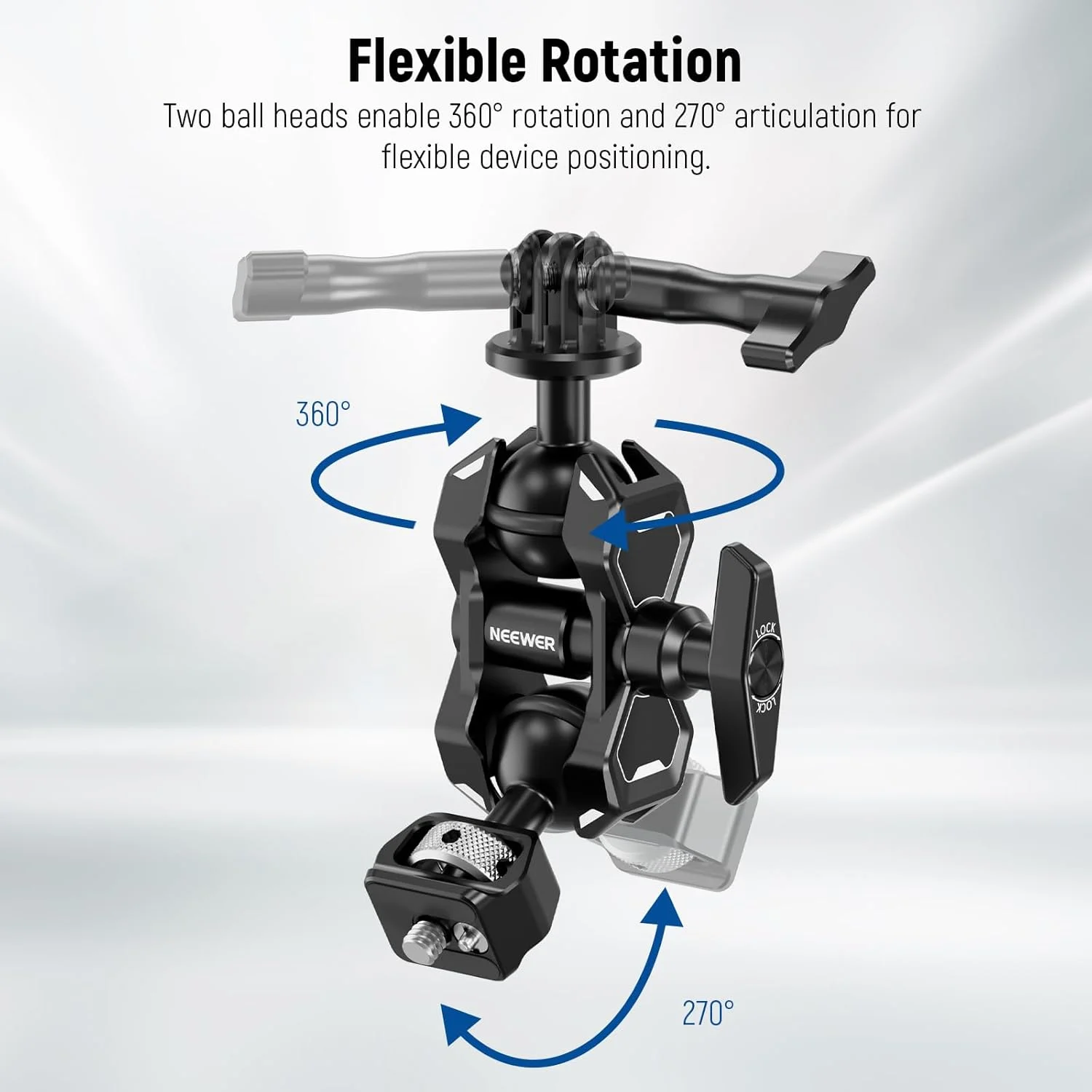 بازوی جادویی NEEWER برای Hero 12 11 10 Osmo Action 4 3 One X3 GO3، آداپتور بازوی مفصلی با پیچ ¼ اینچی برای نصب گیره/پایه مکنده/قفس دوربین سازگار با SmallRig GoPro DJI Insta360، UA021