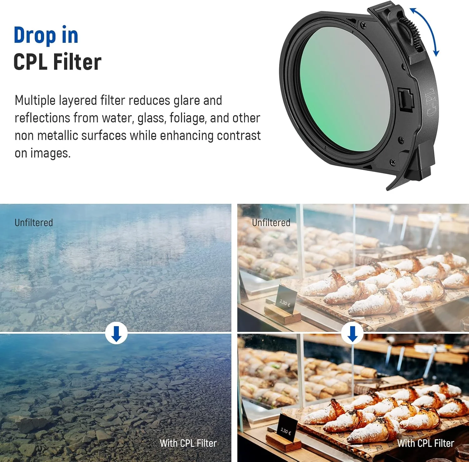 آداپتور مانت لنز NEEWER EF به EOS R با فیلتر CPL داخلی، حلقه تبدیل لنز با فوکوس خودکار سازگار با لنزهای Canon EF/EF-S به دوربین های EOS R EOS Ra EOS RP EOS R5 EOS R6 EOS R3 EOS C70 R5C R7 R10 R8 R50 و غیره