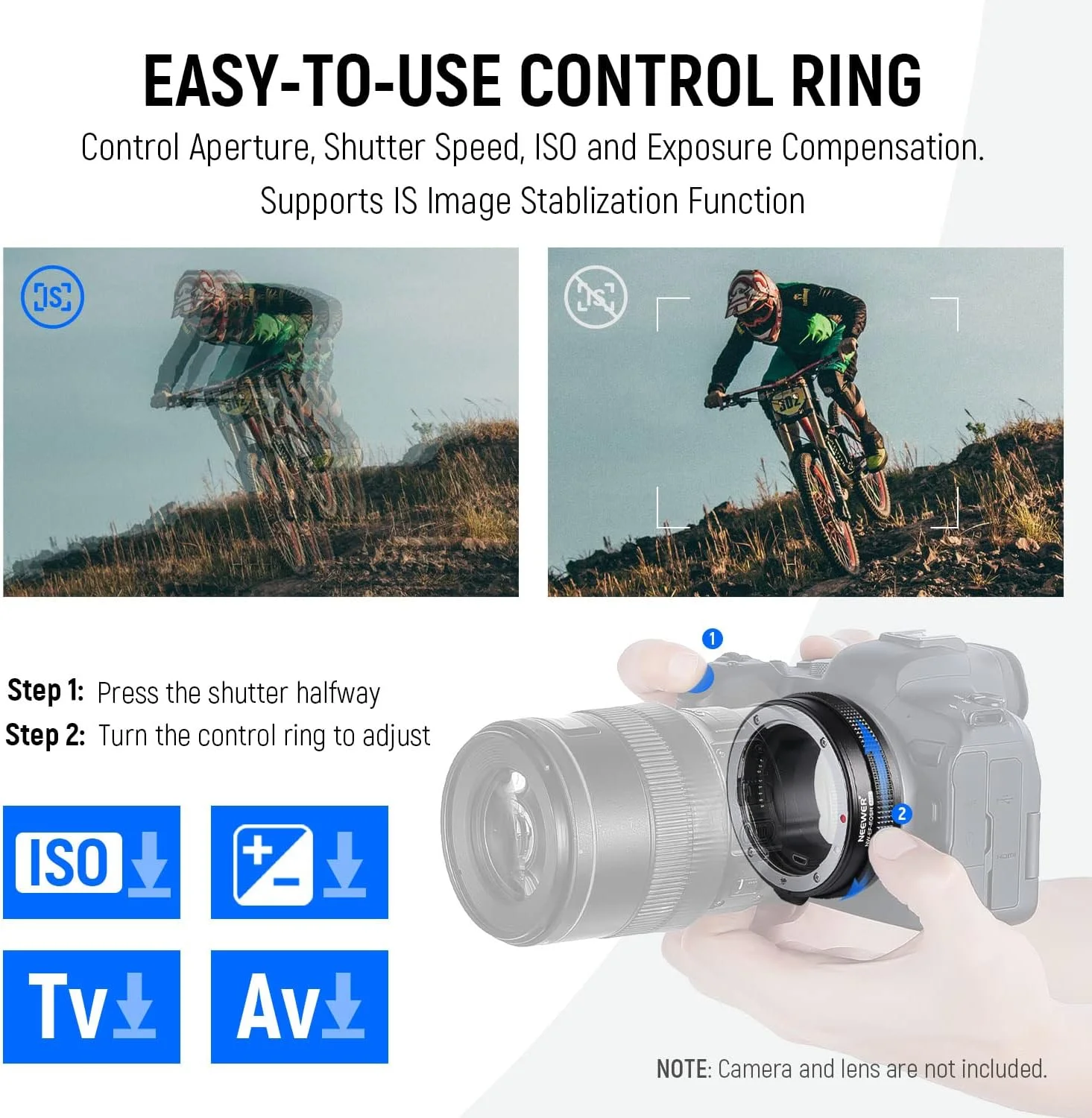 آداپتور اتصال لنز NEEWER EF به RF با فوکوس خودکار و حلقه کنترل، سازگار با لنزهای Canon EF/EF-S و دوربین‌های EOS R Ra RP R6 R5 R3 R7 R10 R8 R50، حداکثر 2 کیلوگرم، NW-EF-EOSR ARC