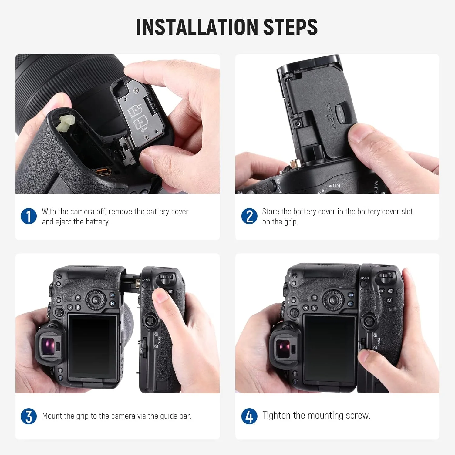 دسته باتری عمودی NEEWER جایگزین BG-R10 با ریموت 2.4G، 2 عدد باتری 2250mAh LP-E6/LP-E6N/LP-E6NH و شارژر باتری USB دوگانه، سازگار با Canon EOS R5 R5C R6 R6 Mark II