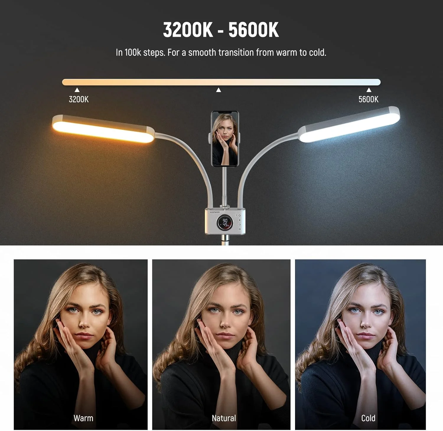 نورپردازی دو رنگ عکاسی NEEWER با نگهدارنده تلفن همراه، سازگار با 2.4G/PC/Mac و کنترل 2 هد نور ویدئویی، لامپ با بازوی دوتایی برای آرایش، مژه، ابرو، تاتو، BH40B نورپردازی دو رنگ عکاسی NEEWER با نگهدارنده تلفن همراه، سازگار با 2.4G/PC/Mac و کنترل 2 هد نور ویدئویی، لامپ با بازوی دوتایی برای آرایش، مژه، ابرو، تاتو، BH40B