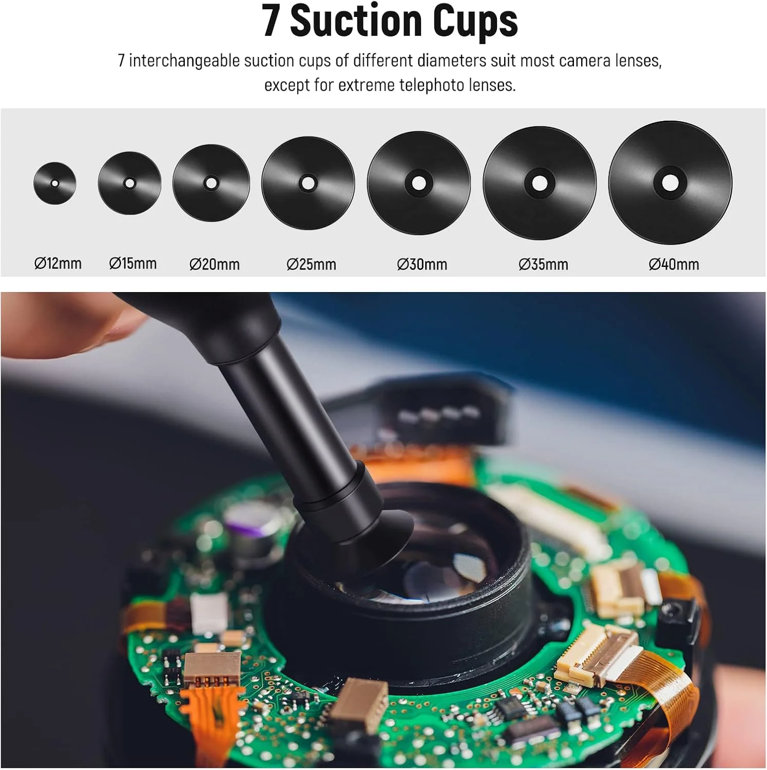 کیت ابزار مکنده لنز و آچار NEEWER، قلم مکنده خلاء IC با 7 فنجان مکش قابل تعویض و آچار لنز منحنی نوک تیز، ابزار فولاد ضد زنگ برای تعمیر و تمیز کردن لنز