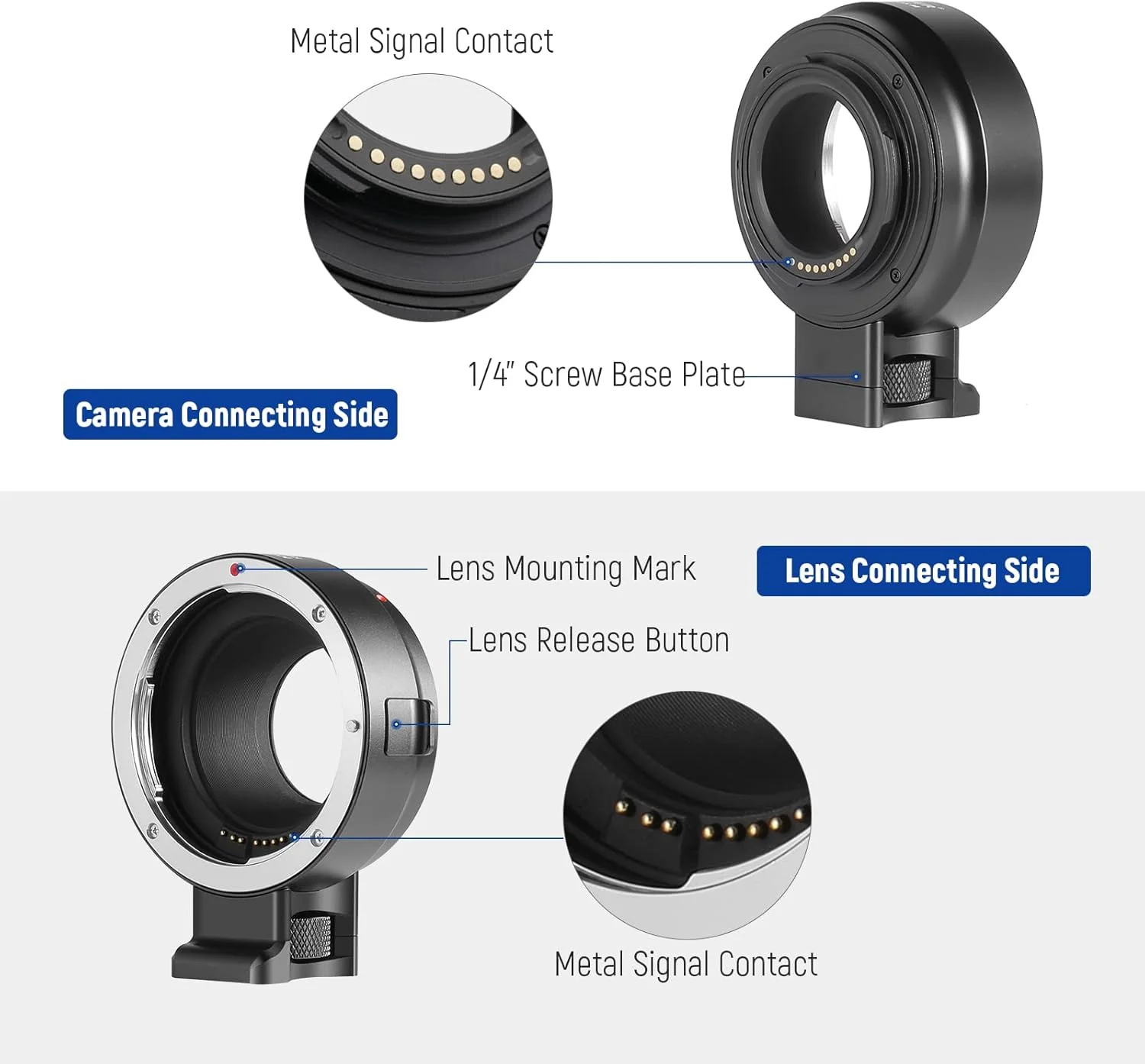 تبدیل لنز EF/EF-S به دوربین EOS M نیوئر با قابلیت فوکوس خودکار و پایه نگهدارنده سه پایه جداشدنی، سازگار با Canon EOS M M2 M3 M5 M6 M6 Mark II M10 M50 Mark II M100 M200