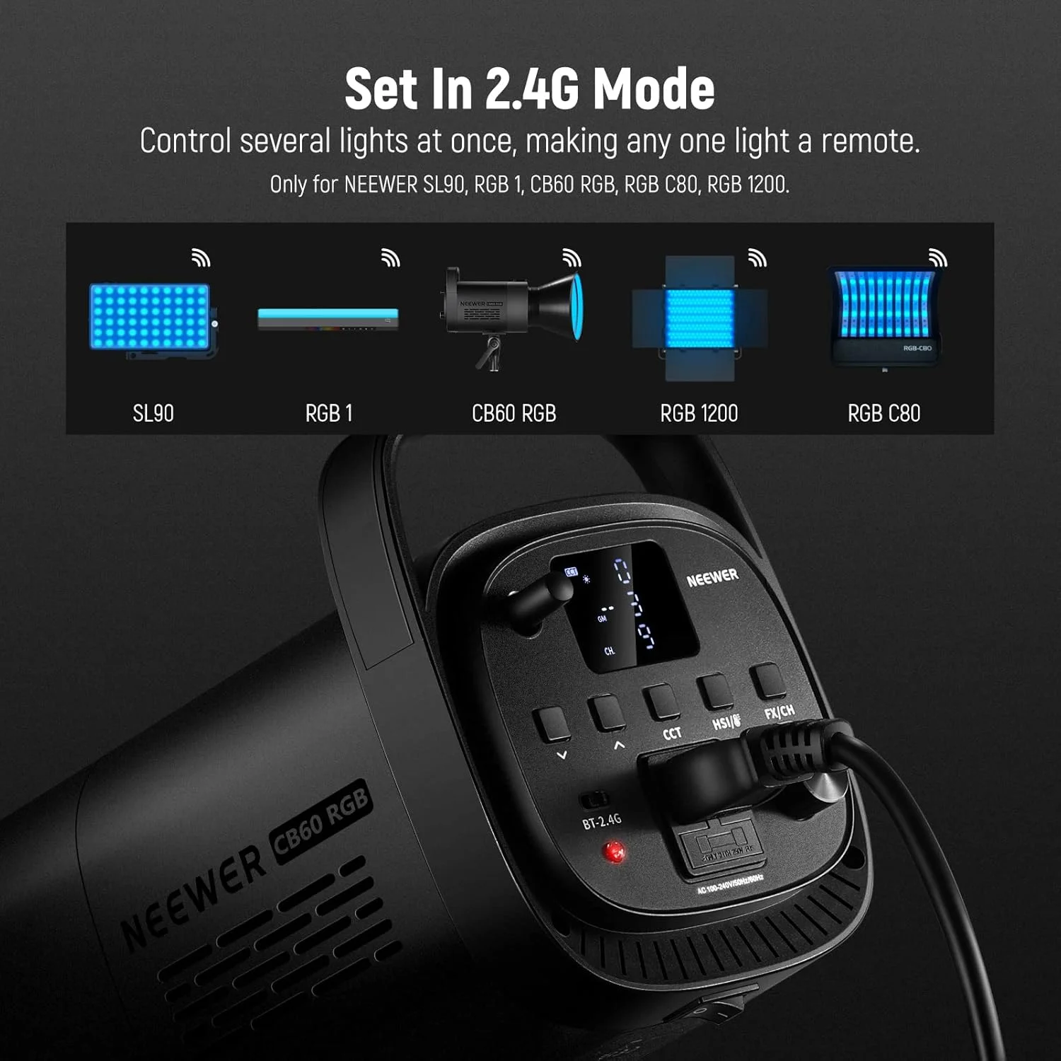 نور ویدئویی ال ای دی 70 وات NEEWER CB60 RGB، نور استودیویی با پایه بوئنز، COB تمام رنگی 18000 لوکس در 1 متر، CCT 2700K ~ 6500K، CRI 97+، 17 صحنه نورپردازی، کنترل با اپلیکیشن، نور پیوسته برای عکاسی و نورپردازی ویدئو نور ویدئویی ال ای دی 70 وات NEEWER CB60 RGB، نور استودیویی با پایه بوئنز، COB تمام رنگی 18000 لوکس در 1 متر، CCT 2700K ~ 6500K، CRI 97+، 17 صحنه نورپردازی، کنترل با اپلیکیشن، نور پیوسته برای عکاسی و نورپردازی ویدئو