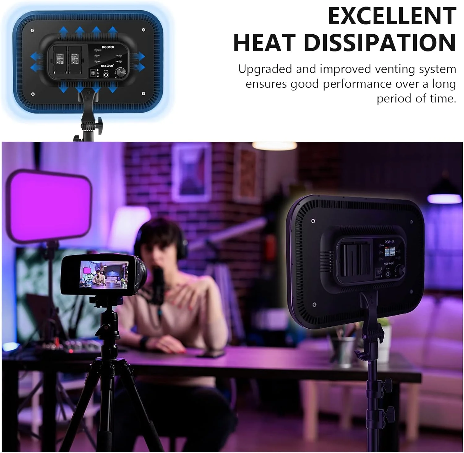 ست پنل نور ویدئویی ال ای دی RGB نیور RGB168، 18.3 اینچ، 60 وات با پایه سه پایه، کنترل از طریق اپلیکیشن، 360 درجه تمام رنگی، دیمر پذیر، 2500K-8500K نور ویدئویی RGB / CRI 97+/17 جلوه صحنه نور مداوم استودیویی ست پنل نور ویدئویی ال ای دی RGB نیور RGB168، 18.3 اینچ، 60 وات با پایه سه پایه، کنترل از طریق اپلیکیشن، 360 درجه تمام رنگی، دیمر پذیر، 2500K-8500K نور ویدئویی RGB / CRI 97+/17 جلوه صحنه نور مداوم استودیویی