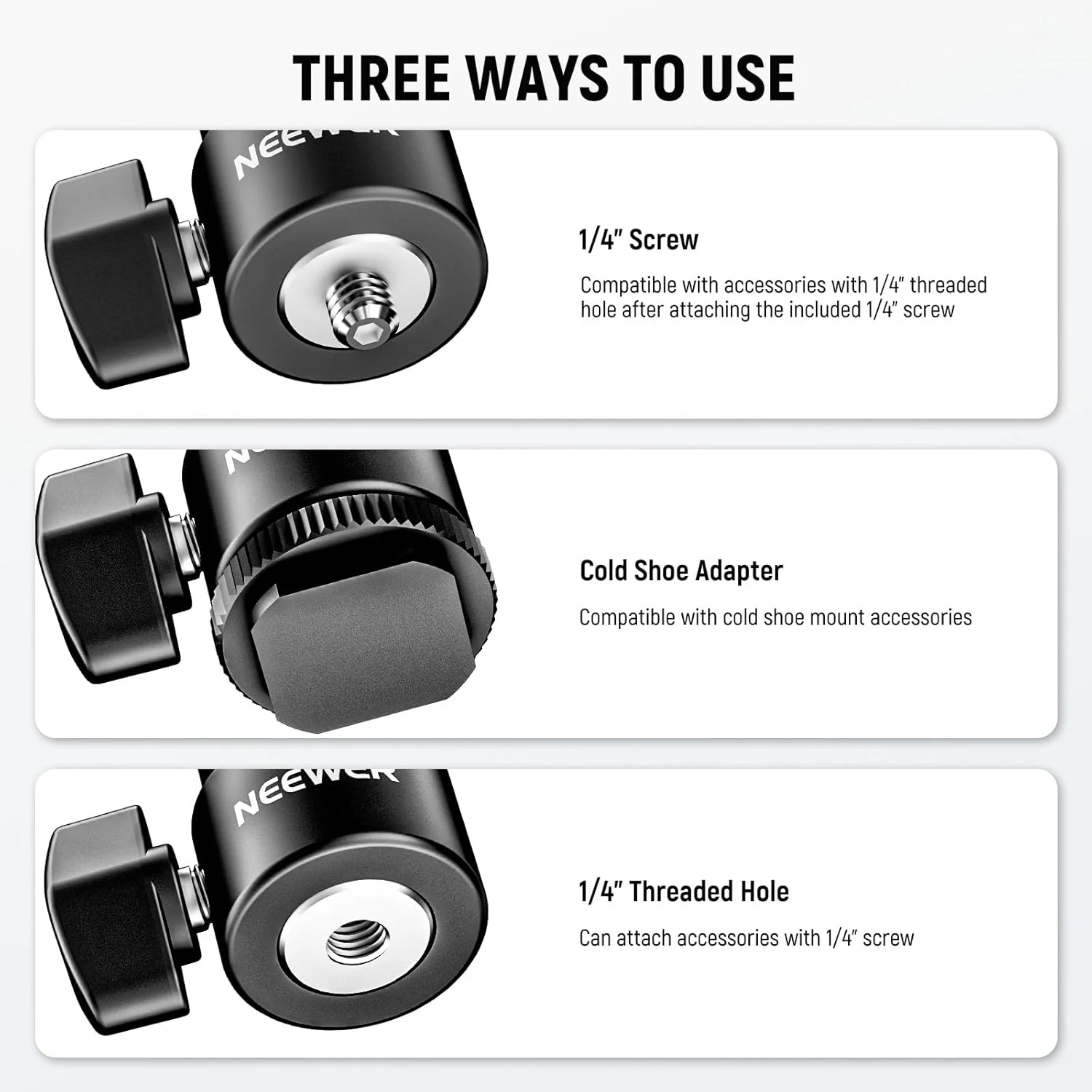 Neewer پایه کفشک فلاش دوربین 1/4 اینچی با پیچ اضافی 1/4 اینچی 2 عددی، آداپتور پایه کفشک فلاش سر توپی کوچک برای دوربین ها، دوربین های فیلمبرداری، تلفن هوشمند، نور ویدئو، میکروفون، رینگ لایت - ST17