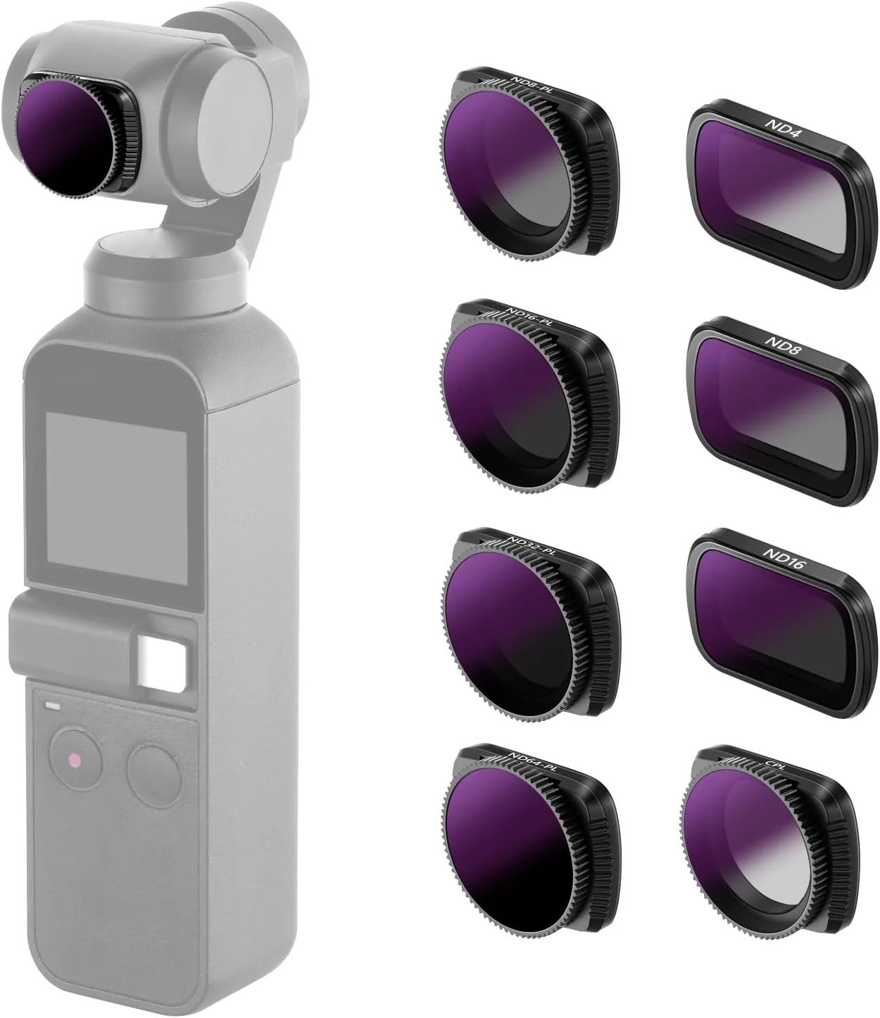 کیت فیلتر لنز مغناطیسی Neewer سازگار با دوربین DJI Osmo Pocket - 8 قطعه ND4 ND8 ND16 CPL ND8/PL ND16/PL ND32/PL ND64/PL ساخته شده از شیشه نوری و قاب آلومینیوم هوانوردی