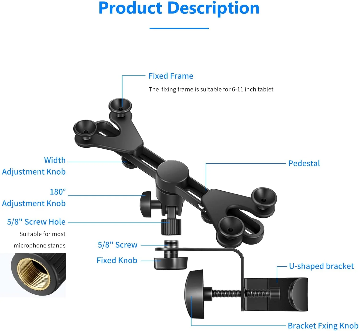 نگهدارنده تبلت قابل تنظیم نیور 6-11 اینچی برای پایه میکروفون موسیقی با نگهدارنده چرخان 360 درجه برای اپل آیپد پرو ایر مینی گوگل نکسوس سامسونگ گلکسی نگهدارنده تبلت قابل تنظیم نیور 6-11 اینچی برای پایه میکروفون موسیقی با نگهدارنده چرخان 360 درجه برای اپل آیپد پرو ایر مینی گوگل نکسوس سامسونگ گلکسی