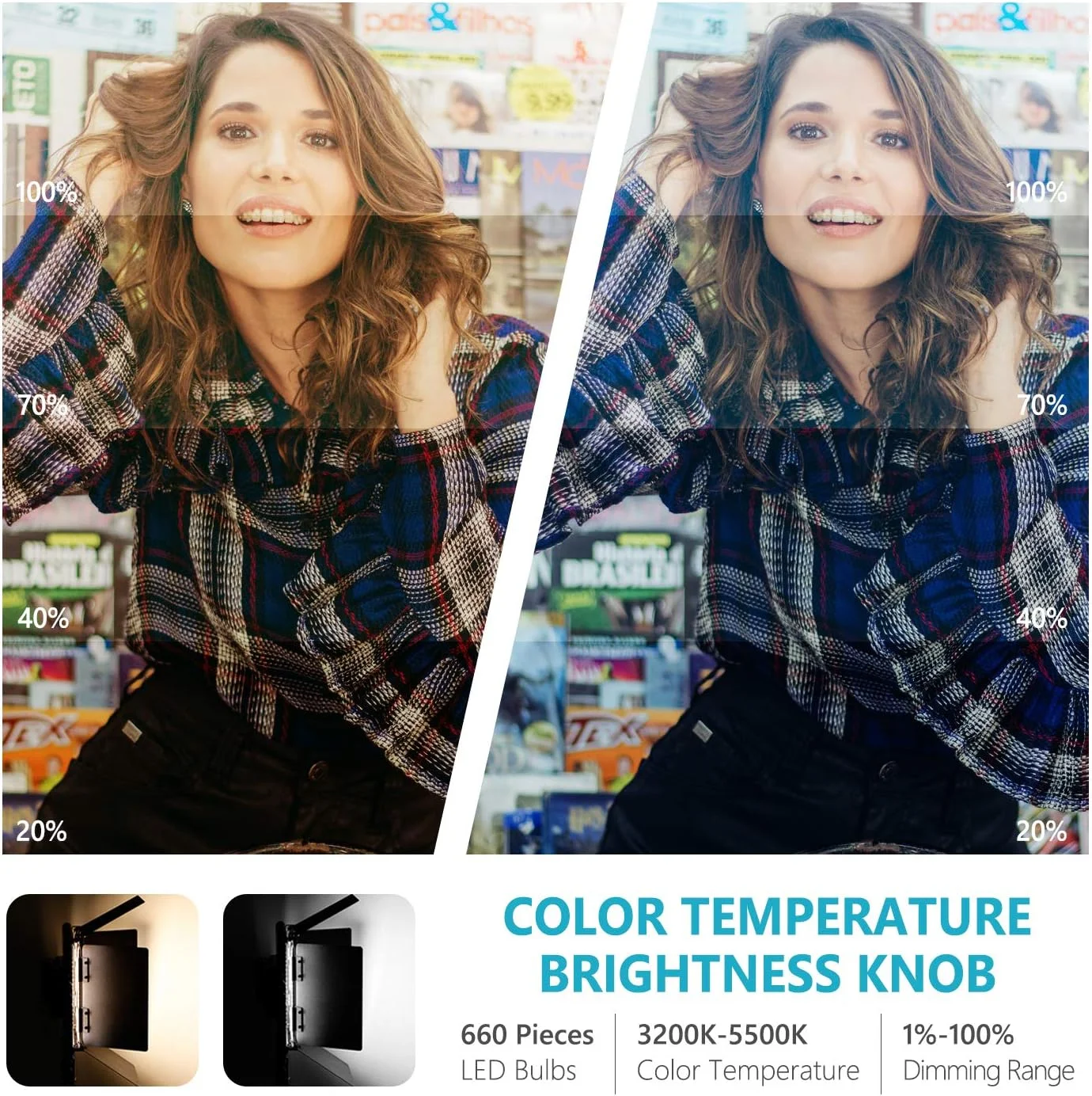 نور ویدئویی LED دو رنگ قابل تنظیم Neewer با براکت U، مناسب استودیو، یوتیوب، نورپردازی عکاسی و فیلمبرداری در فضای باز، بدنه فلزی بادوام، 480 مهره LED، 3200-5600K، CRI 96+ نور ویدئویی LED دو رنگ قابل تنظیم Neewer با براکت U، مناسب استودیو، یوتیوب، نورپردازی عکاسی و فیلمبرداری در فضای باز، بدنه فلزی بادوام، 480 مهره LED، 3200-5600K، CRI 96+