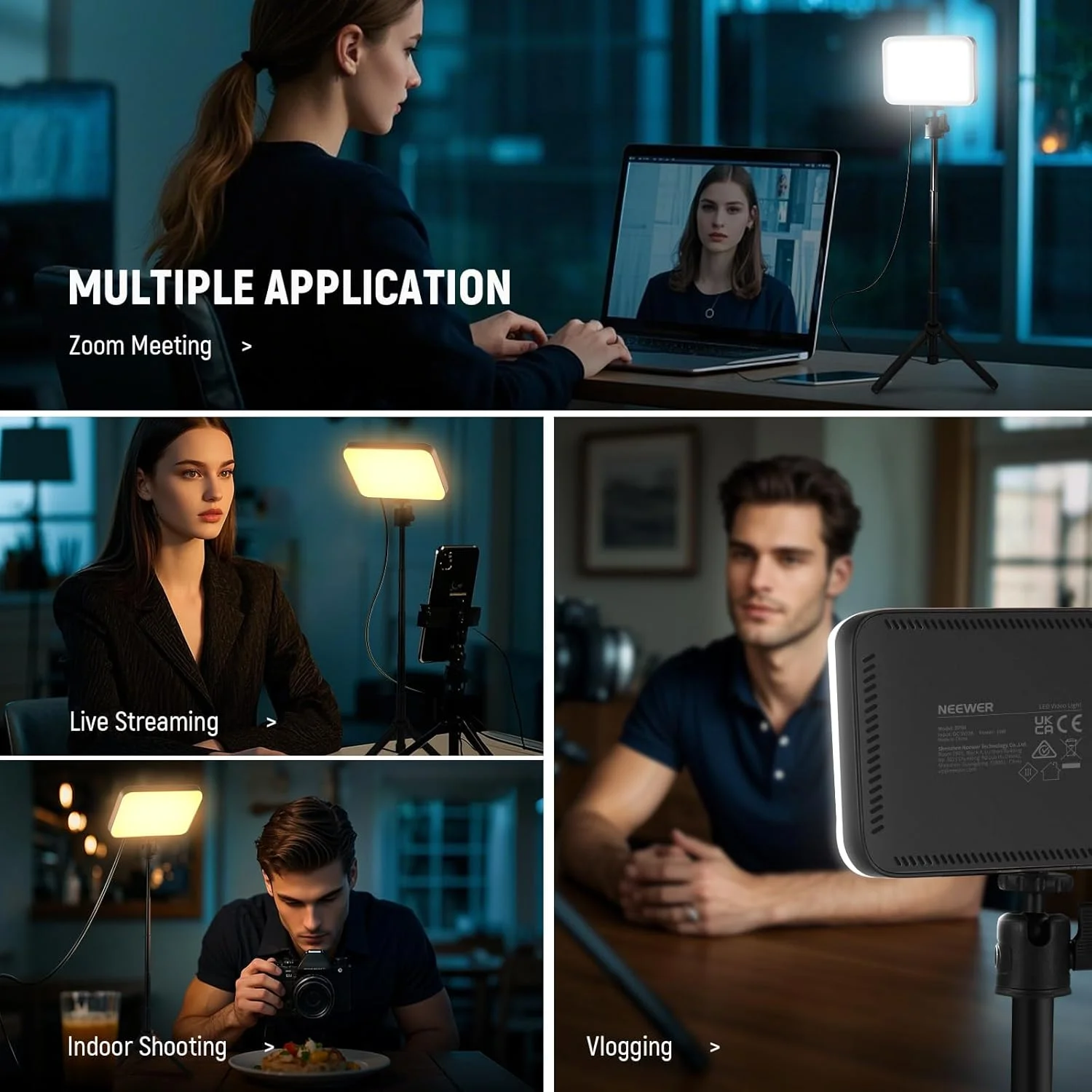 نور پنلی LED پایه دار NEEWER مدل BP66، کیت نورپردازی کنفرانس ویدیویی با سه پایه رومیزی/فیلتر برای وب کم، کامپیوتر، لپ تاپ، تماس های زوم، آرایش، ضبط، سلفی و استریم، دو رنگ و قابل تنظیم