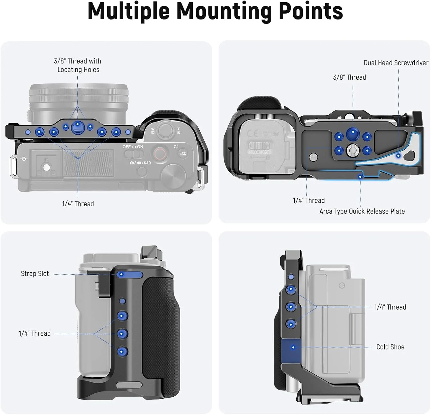 کیج دوربین NEEWER ZV-E10 با دسته سیلیکونی، رزوه 1/4 اینچی، سوراخ های موقعیت یابی ARRI 3/8 اینچی، پایه QR از نوع Arca، ریگ ویدیویی فلزی، سازگار با گریپ های SmallRig، گیمبال DJI RS، Sony ZV-E10 کیج دوربین NEEWER ZV-E10 با دسته سیلیکونی، رزوه 1/4 اینچی، سوراخ های موقعیت یابی ARRI 3/8 اینچی، پایه QR از نوع Arca، ریگ ویدیویی فلزی، سازگار با گریپ های SmallRig، گیمبال DJI RS، Sony ZV-E10