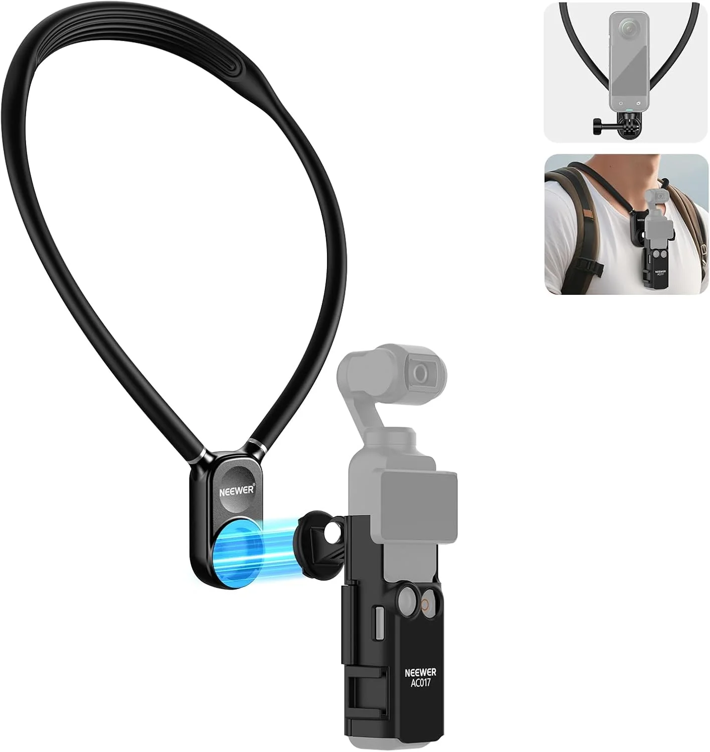 نگهدارنده گردنی مغناطیسی NEEWER با قفس Pocket 3، پشتیبانی گردنی انعطاف پذیر برای دوربین اکشن، سازگار با GoPro Hero 13 12 11 MAX DJI Action 5 Pro Insta360 Osmo Pocket 3، GP39