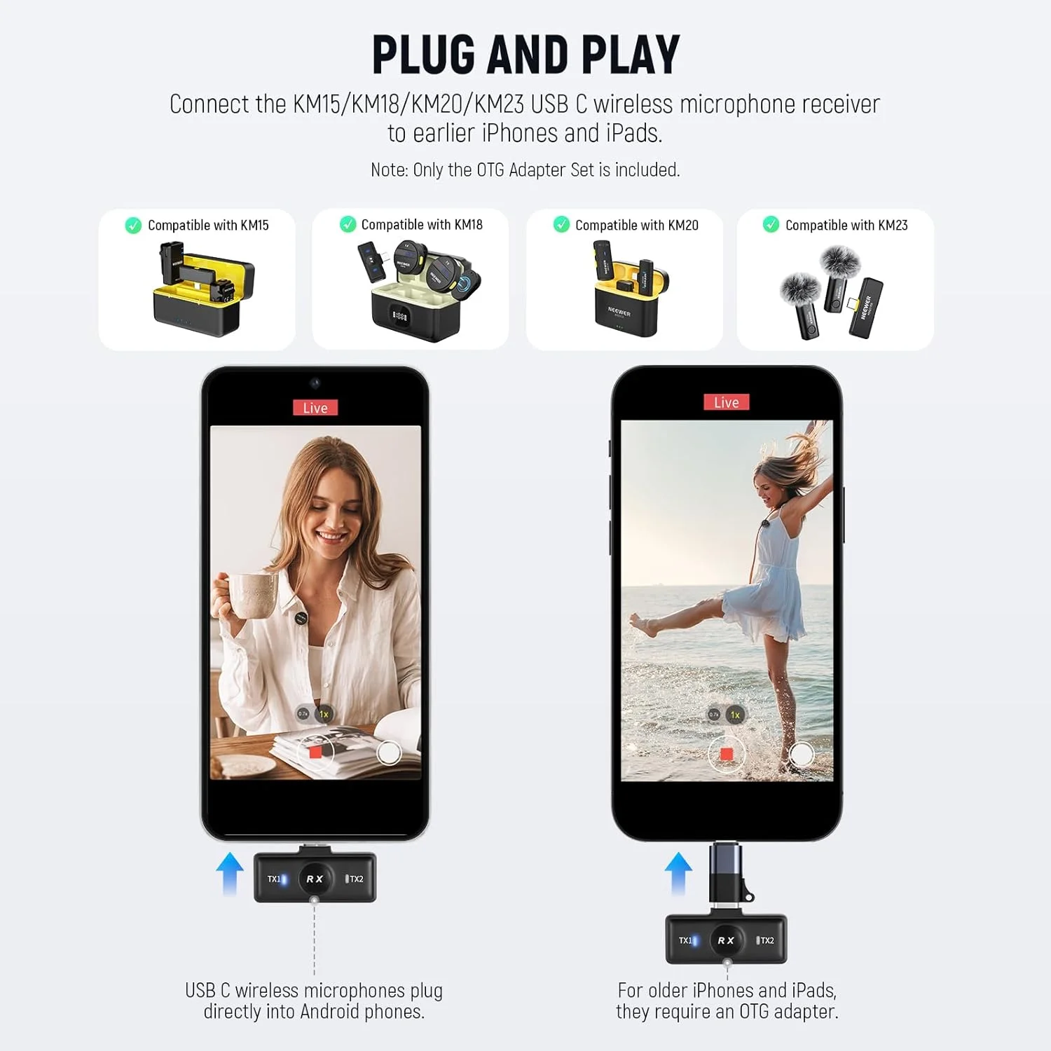 مجموعه 2 عددی آداپتور OTG USB C به iOS نیور، USB Type C (مادگی) به iOS (نری) سازگار با iPhone 14 13 12 11 X iPad و میکروفون بی سیم Type C نیور، LM4 مجموعه 2 عددی آداپتور OTG USB C به iOS نیور، USB Type C (مادگی) به iOS (نری) سازگار با iPhone 14 13 12 11 X iPad و میکروفون بی سیم Type C نیور، LM4