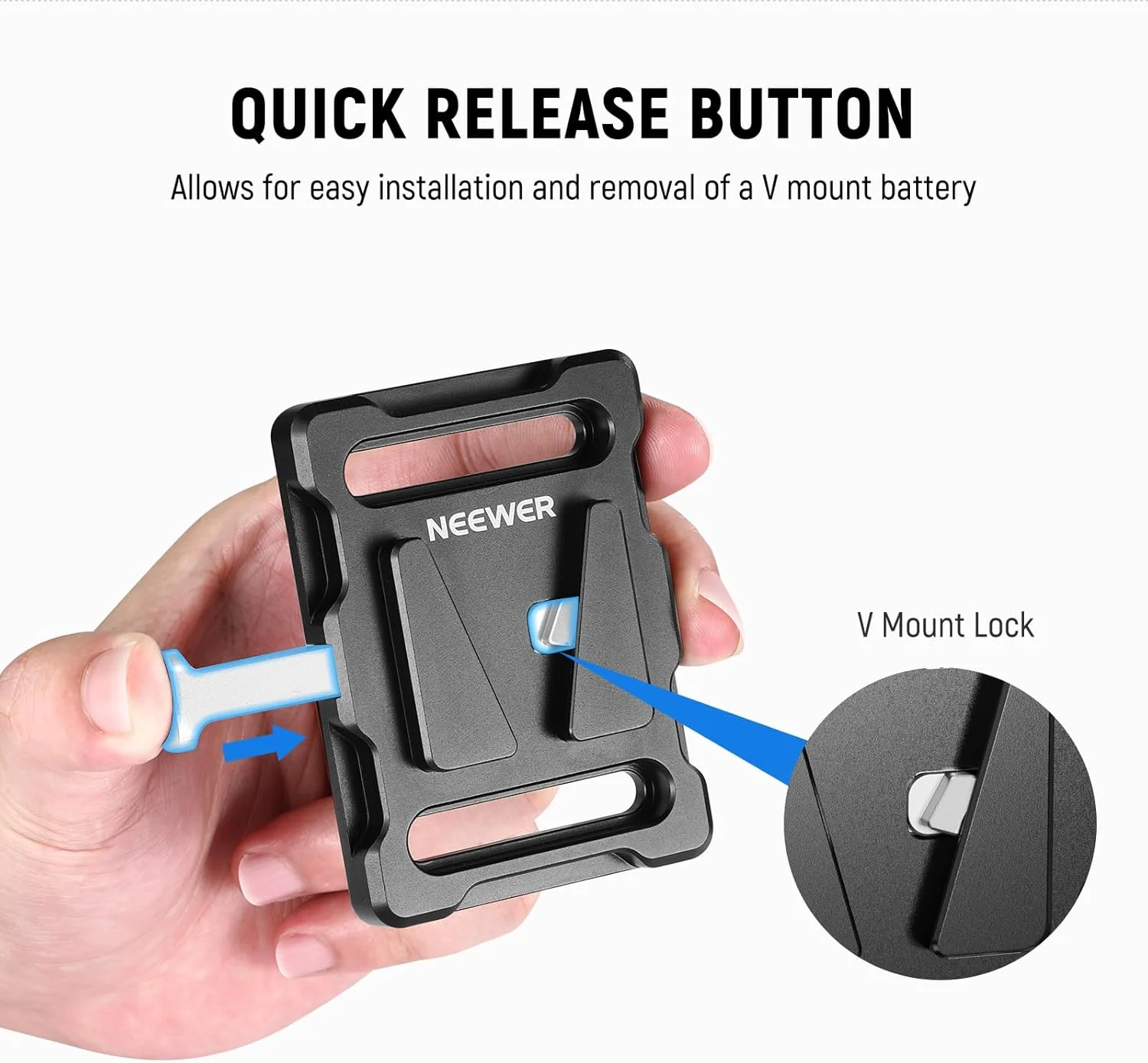 صفحه نگهدارنده باتری مینی V-Mount نیوئر با رزوه 1/4 اینچی و دکمه رهاسازی سریع، سازگار با باتری های FXLION Sony V-Mount و گیره های میله 15 میلی متری، PS005 صفحه نگهدارنده باتری مینی V-Mount نیوئر با رزوه 1/4 اینچی و دکمه رهاسازی سریع، سازگار با باتری های FXLION Sony V-Mount و گیره های میله 15 میلی متری، PS005