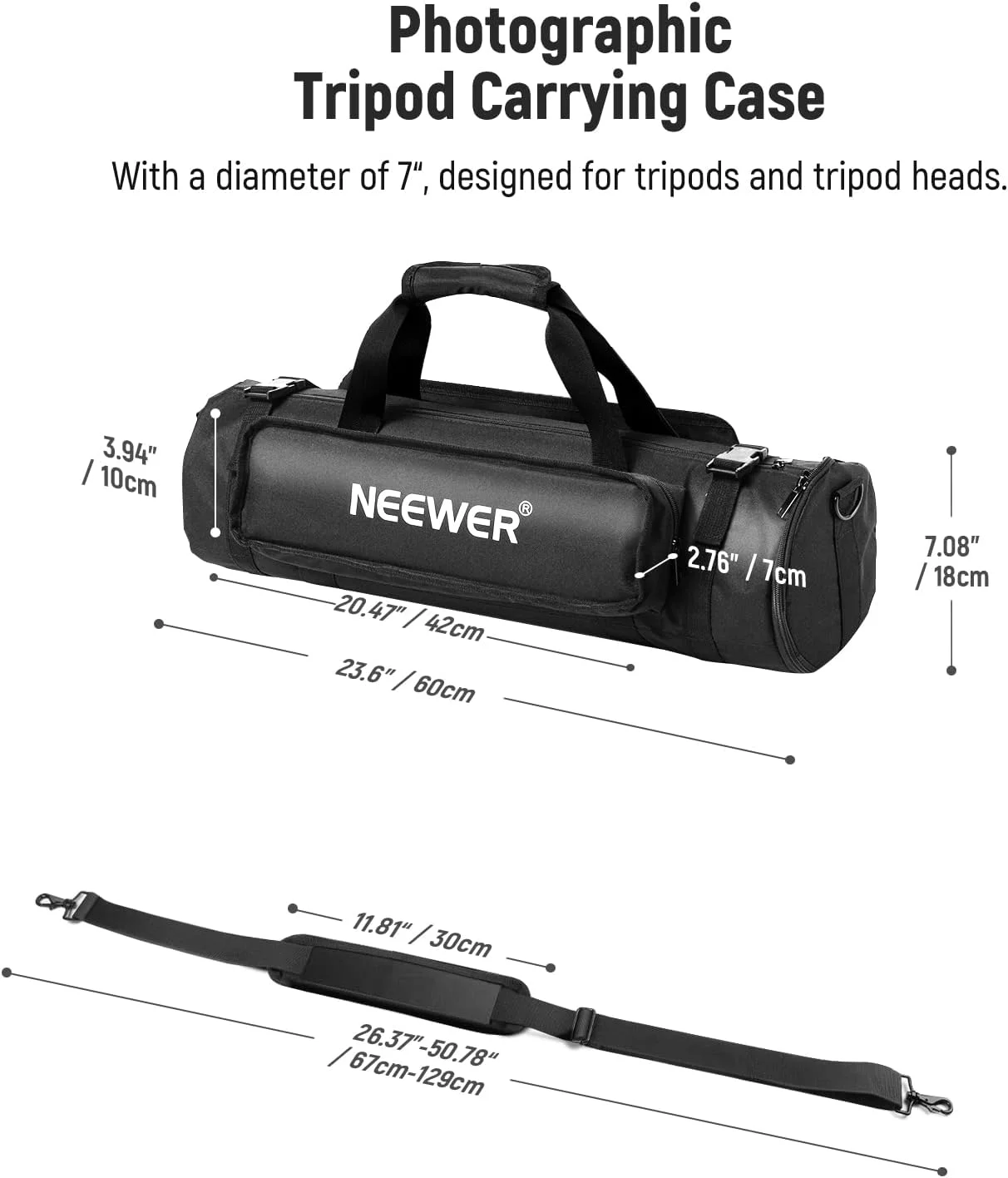 کیف حمل سه پایه NEEWER با طول 60 سانتی متر، کیف نایلونی ضد آب و مقاوم با دسته و بند شانه، کیف جمع و جور با زیپ سرتاسری، جیب بیرونی برای پایه نور/پایه بوم/سه پایه کیف حمل سه پایه NEEWER با طول 60 سانتی متر، کیف نایلونی ضد آب و مقاوم با دسته و بند شانه، کیف جمع و جور با زیپ سرتاسری، جیب بیرونی برای پایه نور/پایه بوم/سه پایه