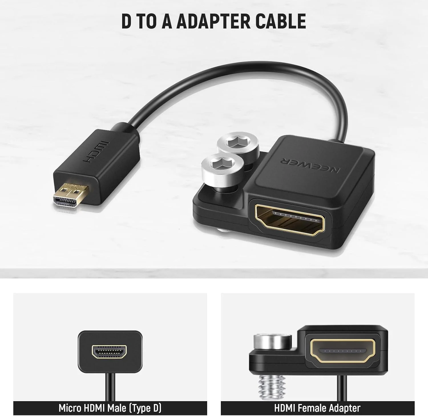 کابل تبدیل میکرو HDMI به HDMI نیوور 4K/60Hz، تبدیل D به A، کابل میکرو نری به HDMI مادگی به همراه دو پیچ 1/4 اینچی، سازگار با Sony A7R IV A7C ZV-1 ZV-E10 Canon M50 M50 II Fujifilm X-T2 X-T3-302 کابل تبدیل میکرو HDMI به HDMI نیوور 4K/60Hz، تبدیل D به A، کابل میکرو نری به HDMI مادگی به همراه دو پیچ 1/4 اینچی، سازگار با Sony A7R IV A7C ZV-1 ZV-E10 Canon M50 M50 II Fujifilm X-T2 X-T3-302