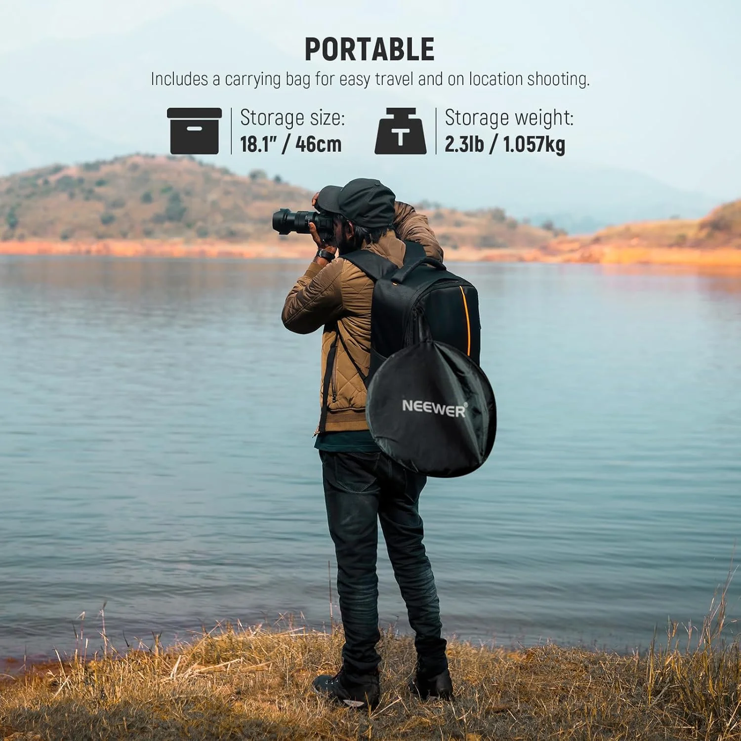 بازتابنده نور 5 در 1 تاشو NEEWER با قطر 130 سانتی متر به همراه کیف - شامل رنگ های سفید، طلایی، نقره ای، مشکی و پخش کننده نور برای نورپردازی استودیویی و عکاسی در فضای باز، مدل RF-130 بازتابنده نور 5 در 1 تاشو NEEWER با قطر 130 سانتی متر به همراه کیف - شامل رنگ های سفید، طلایی، نقره ای، مشکی و پخش کننده نور برای نورپردازی استودیویی و عکاسی در فضای باز، مدل RF-130