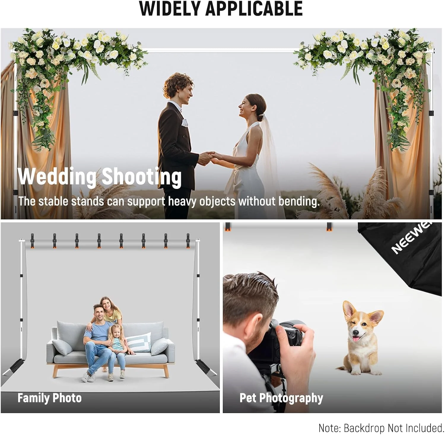 سیستم نگهدارنده پس زمینه استودیویی NEEWER، عرض 3 متر، ارتفاع 2 متر، با قابلیت تنظیم، دارای 4 میله افقی، 6 گیره، 2 کیسه شن و کیف حمل برای پرتره و استودیو (سفید) سیستم نگهدارنده پس زمینه استودیویی NEEWER، عرض 3 متر، ارتفاع 2 متر، با قابلیت تنظیم، دارای 4 میله افقی، 6 گیره، 2 کیسه شن و کیف حمل برای پرتره و استودیو (سفید)