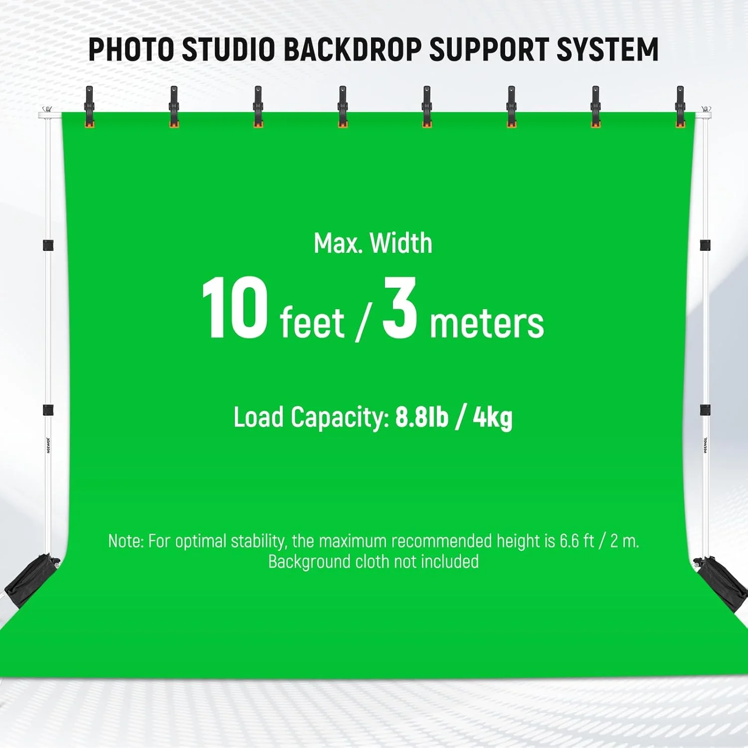 سیستم نگهدارنده پس زمینه استودیویی NEEWER، عرض 3 متر، ارتفاع 2 متر، با قابلیت تنظیم، دارای 4 میله افقی، 6 گیره، 2 کیسه شن و کیف حمل برای پرتره و استودیو (سفید) سیستم نگهدارنده پس زمینه استودیویی NEEWER، عرض 3 متر، ارتفاع 2 متر، با قابلیت تنظیم، دارای 4 میله افقی، 6 گیره، 2 کیسه شن و کیف حمل برای پرتره و استودیو (سفید)