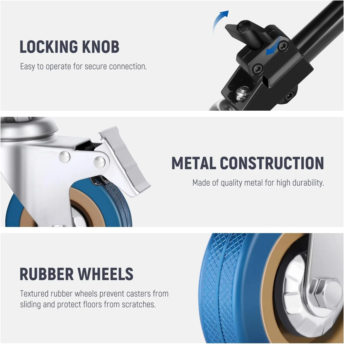 چرخ های چرخشی نیور، مجموعه 3 عددی چرخ های لاستیکی ضد لغزش با چرخش 360 درجه و قفل ترمز، آهن بادوام فقط برای پایه نور سنگین با پایه های ø0.9/22mm، ST001 چرخ های چرخشی نیور، مجموعه 3 عددی چرخ های لاستیکی ضد لغزش با چرخش 360 درجه و قفل ترمز، آهن بادوام فقط برای پایه نور سنگین با پایه های ø0.9/22mm، ST001