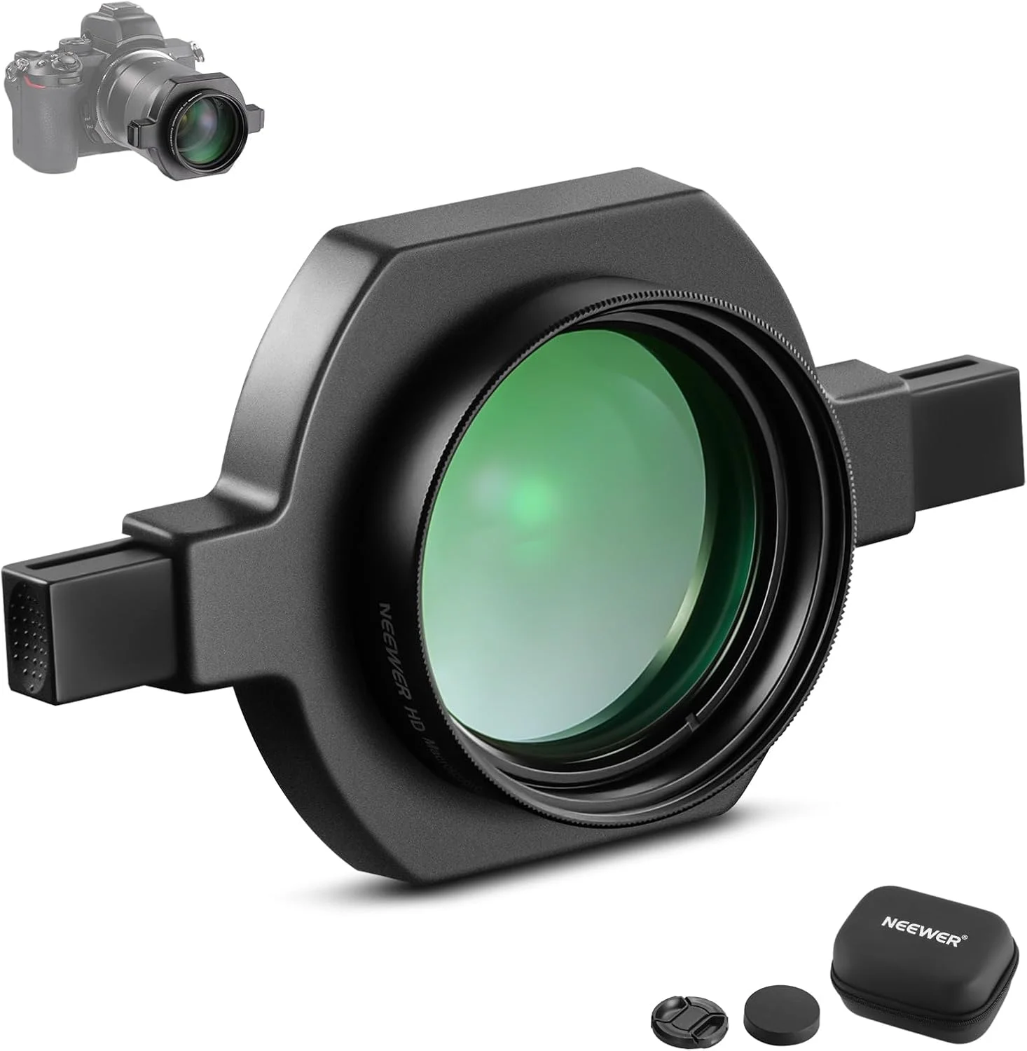 لنز ماکرو HD نیور 43 میلی‌متری با آداپتور نصب لنز 37-52 میلی‌متری برای لنزهای تله‌فوتو سازگار با دوربین‌های کانن نیکون سونی، رزوه جلویی 49 میلی‌متری، دکمه‌های قفل سریع دوگانه، LS-40