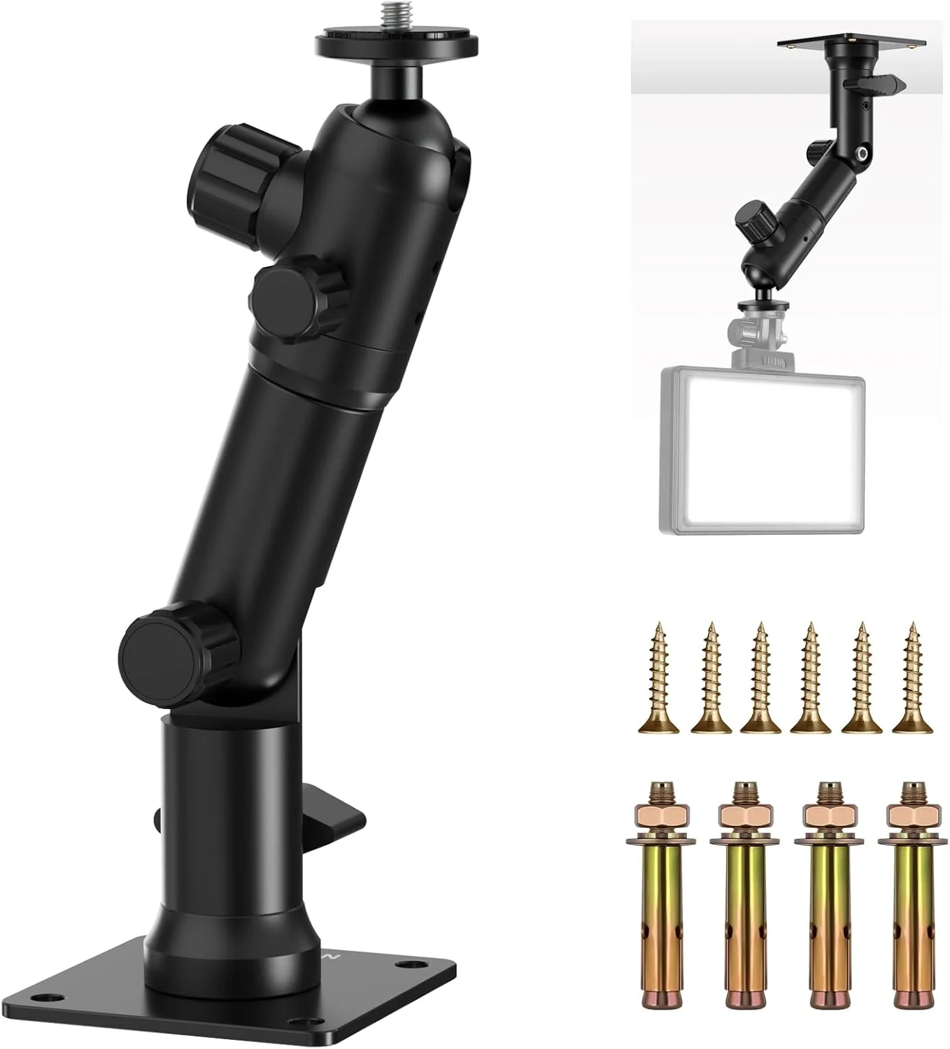 پایه دیواری سقفی نیوور ST-WM3 با پایه چرخان 360 درجه دوتایی، سر توپی 1/4 اینچی، 10 پیچ، پایه دیواری دوربین استودیوی عکس برای رینگ لایت ویدئویی فلاش استروب حداکثر بار 2 کیلوگرم