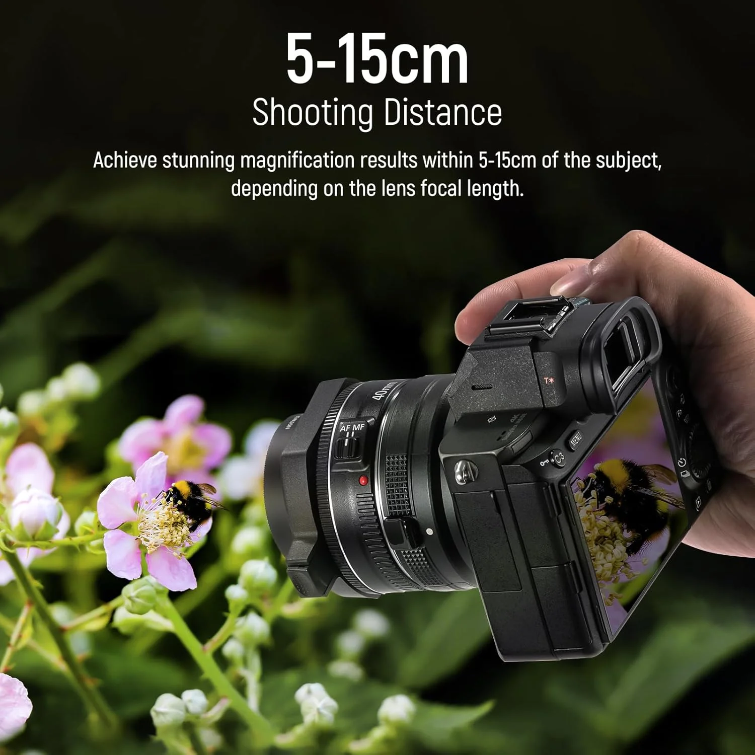 لنز ماکرو HD نیور 43 میلی‌متری با آداپتور نصب لنز 37-52 میلی‌متری برای لنزهای تله‌فوتو سازگار با دوربین‌های کانن نیکون سونی، رزوه جلویی 49 میلی‌متری، دکمه‌های قفل سریع دوگانه، LS-40