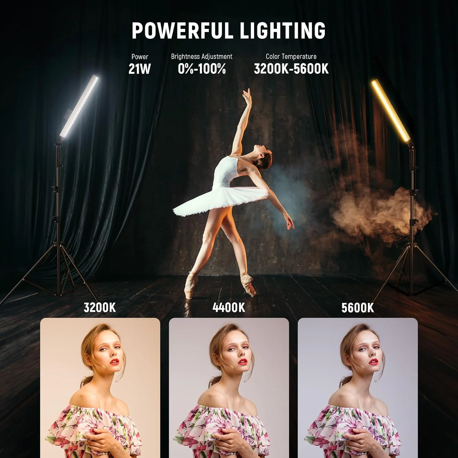 کیت میله نور ویدئویی LED ارتقا یافته NEEWER و کنترل از راه دور 2.4G، بسته 2 عددی چراغ های ویدئویی دستی قابل تنظیم 3200K~5600K CRI97+ با براکت/فیلتر/کیف حمل (نقره ای)