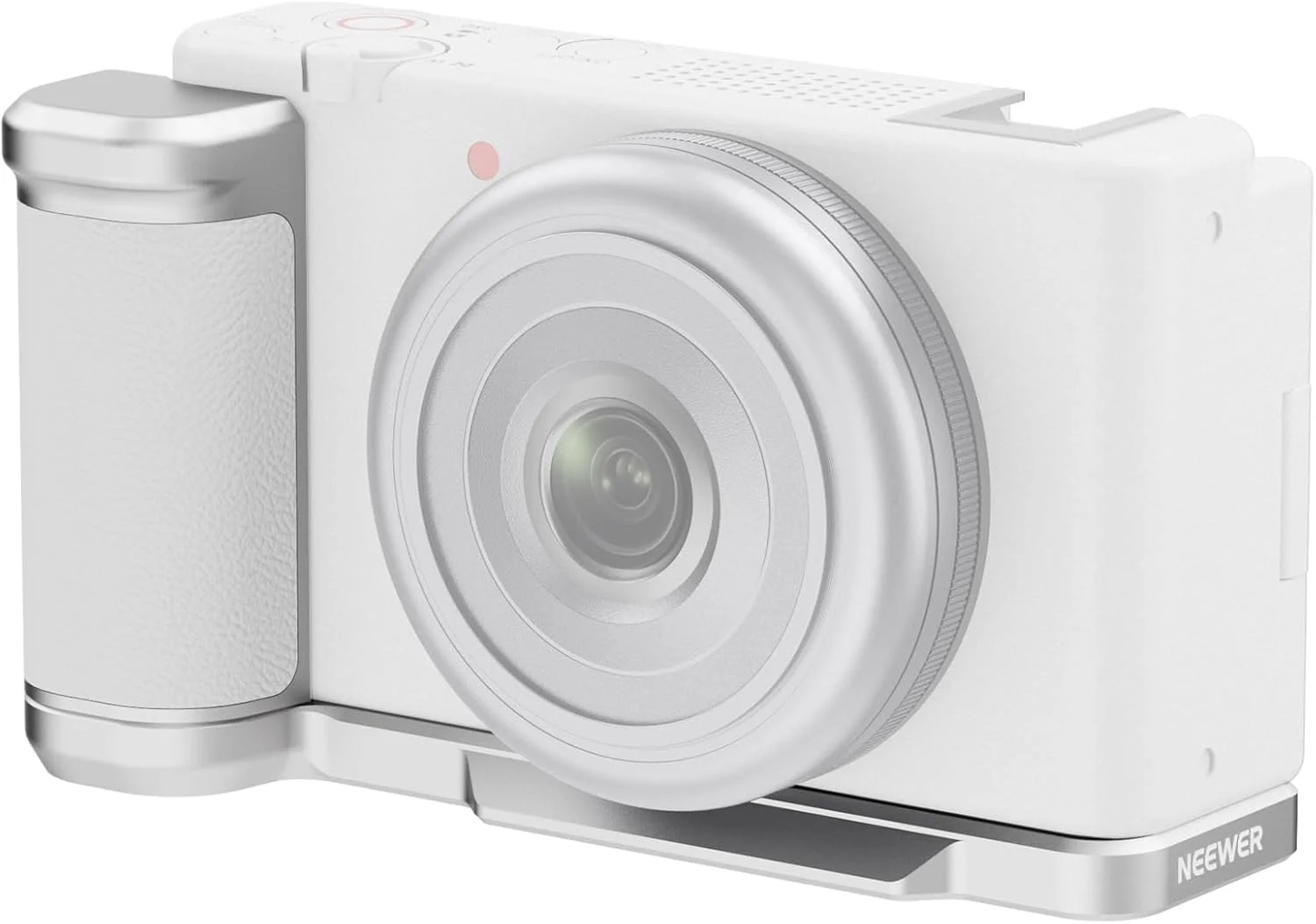 نگهدارنده L فلزی NEEWER ZV-1F ZV-1 II سازگار با سونی، براکت L فلزی با دسته چرمی سفید، رزوه ¼ اینچی، پایه Arca برای نصب عمودی، سازگار با لوازم جانبی SmallRig NEEWER، نقره ای CA030W