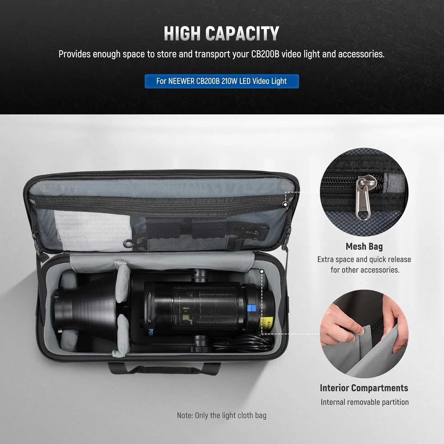 کیف حمل Neewer با بند شانه، دسته، فوم متحرک برای نور استودیویی CB300B CB200B FS150B CB100C CB60B RGB CB60 MS60B MS60C MS150B Vision 4 ML300 پایه سه پایه 52 سانتی متری، کیف مسافرتی، PB6