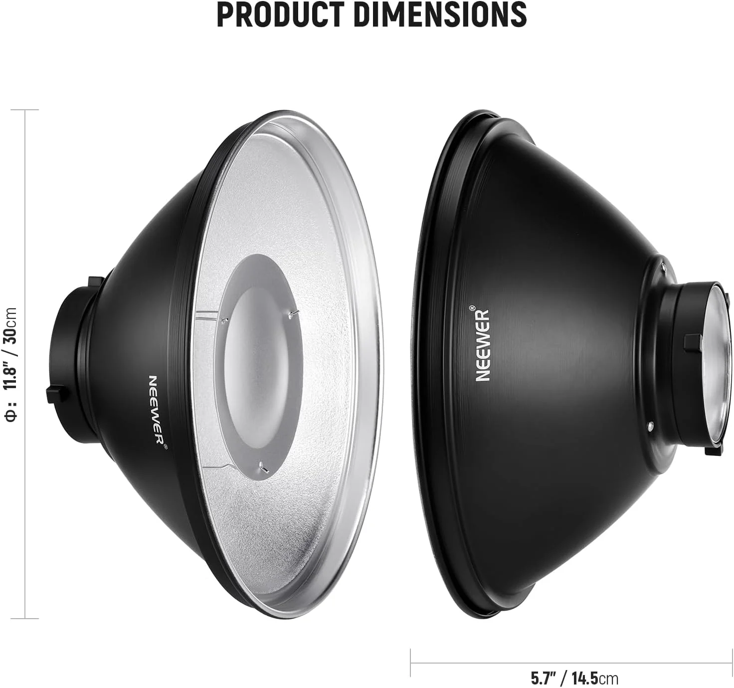 کیت کاسه نور 30 سانتی‌متری فلزی با مانت بوئنز NEEWER به همراه دیفیوزر جورابی سفید و گرید شانه‌ای، مناسب برای فلاش استروب و نور ویدئویی سازگار با Godox AD600 NEEWER CB60 Q4 Vision 4 S101 Series, LD30